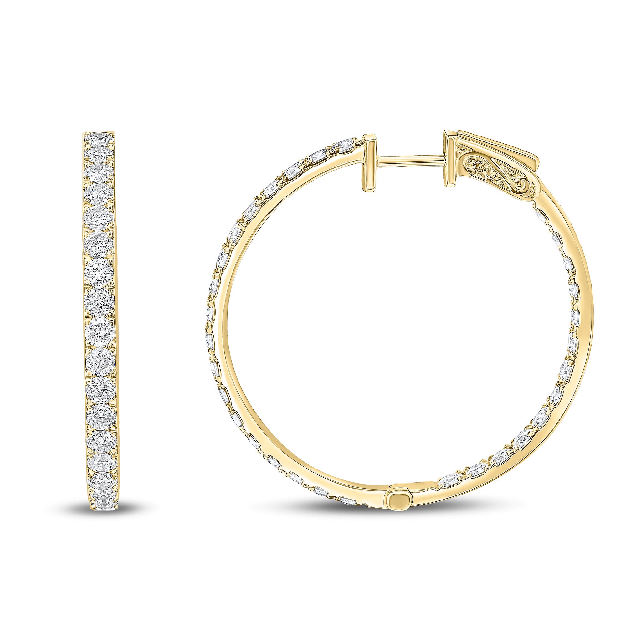 18ct Yellow Gold Round Diamond Claw Set Full Hoop Earrings 3ct