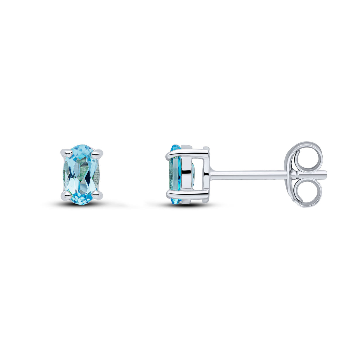 9ct White Gold 5x3 Oval Swiss Blue Topaz Claw Set Earrings