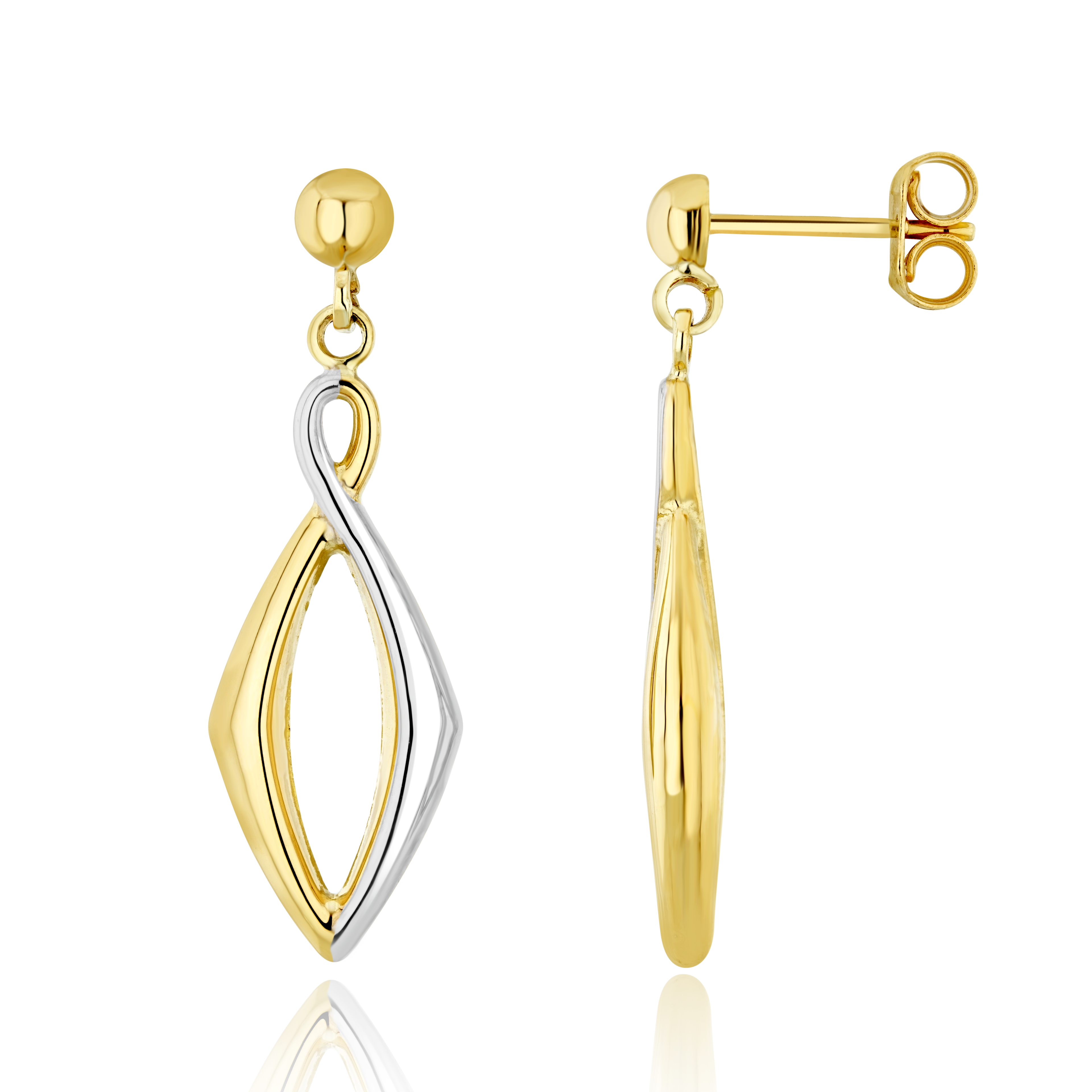9ct yellow and white gold Angular Figure-Of-8 Drop Earrings