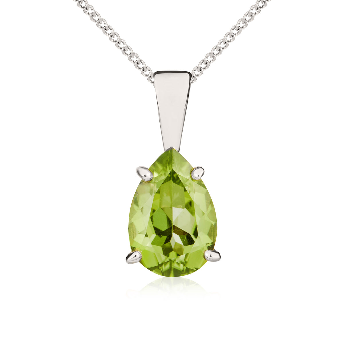 9ct White Gold 10x7 Pear Shape Peridot Claw Set Pendant (Temporarily Discontinued)