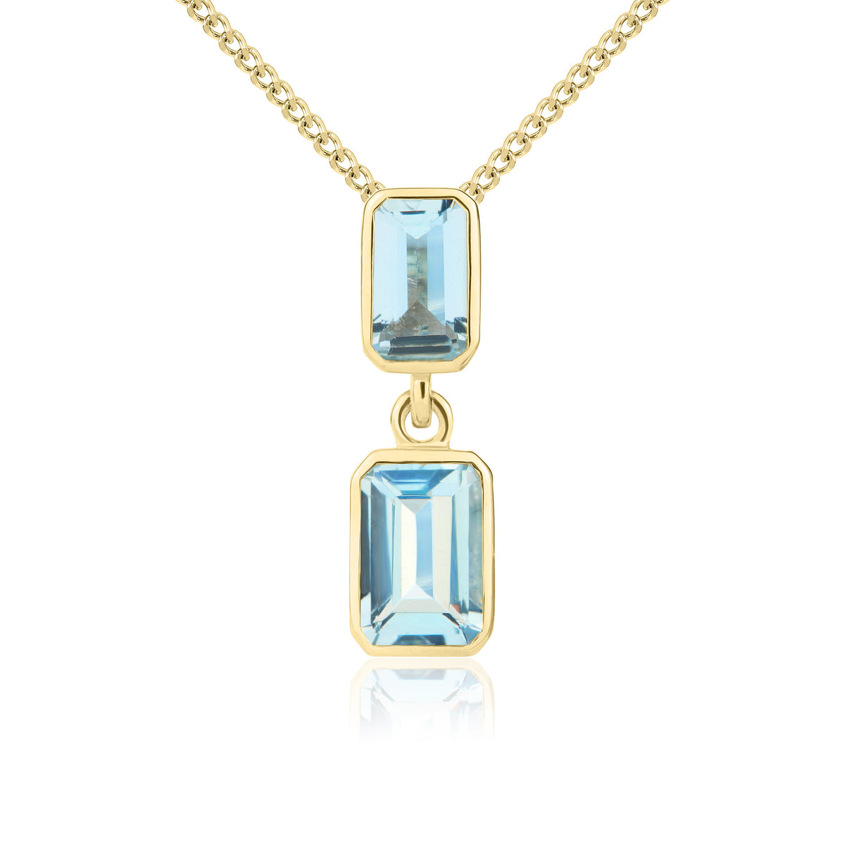 9ct Yellow Gold Oct Aq Double Drp Pdt
