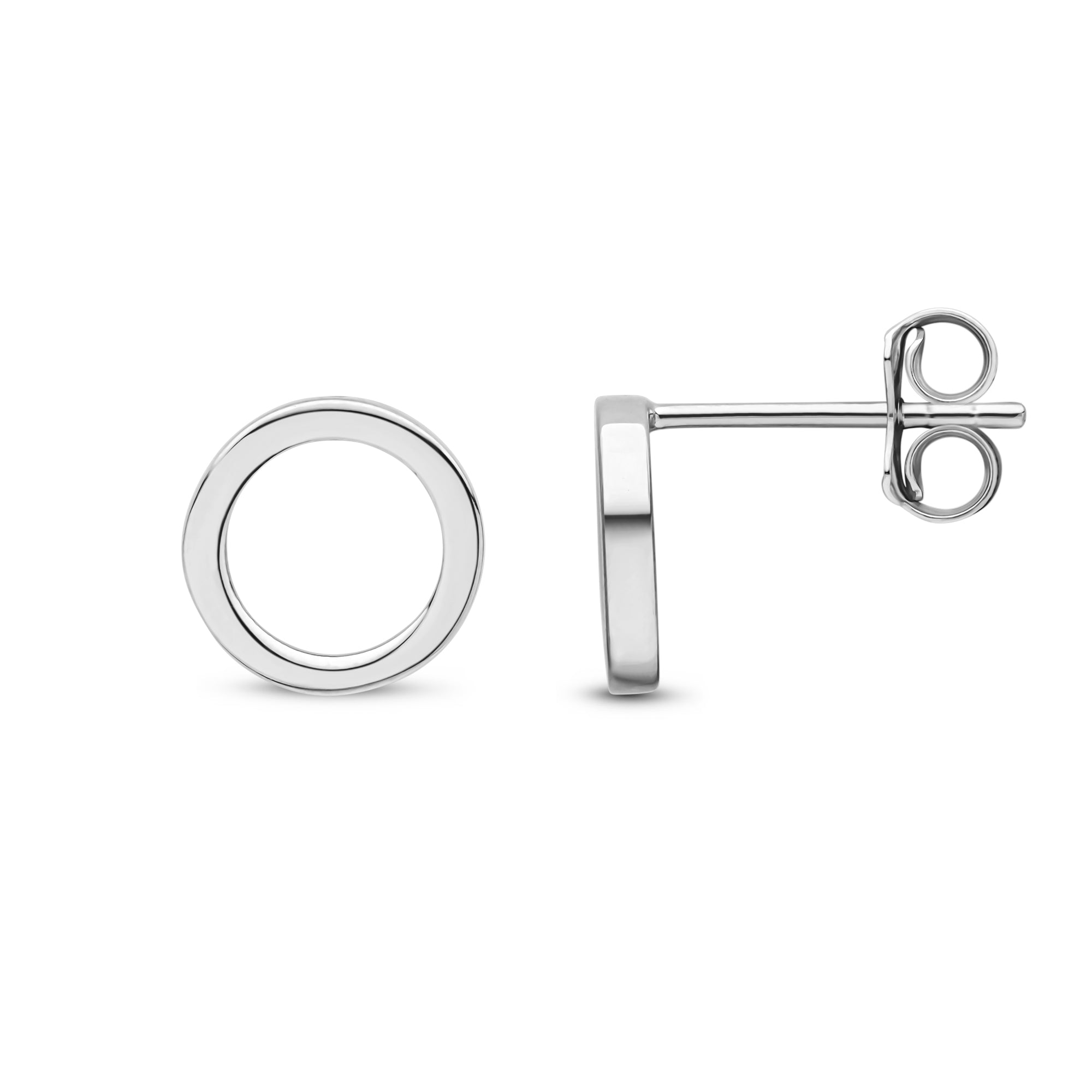 9ct White Gold Square Tube Open Circle Stud Earrings