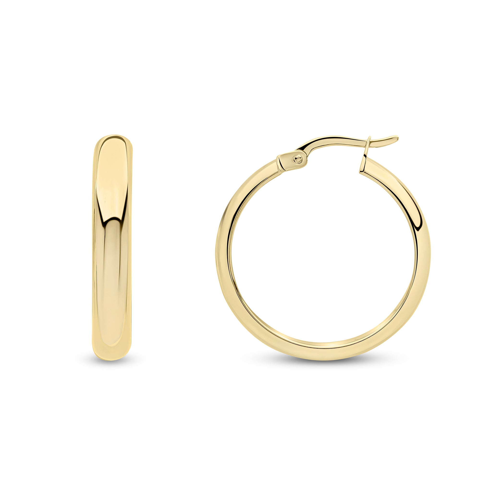 18ct Yellow Gold Polished 4mm Wedding Ring Style Hoop Earrings. 24M