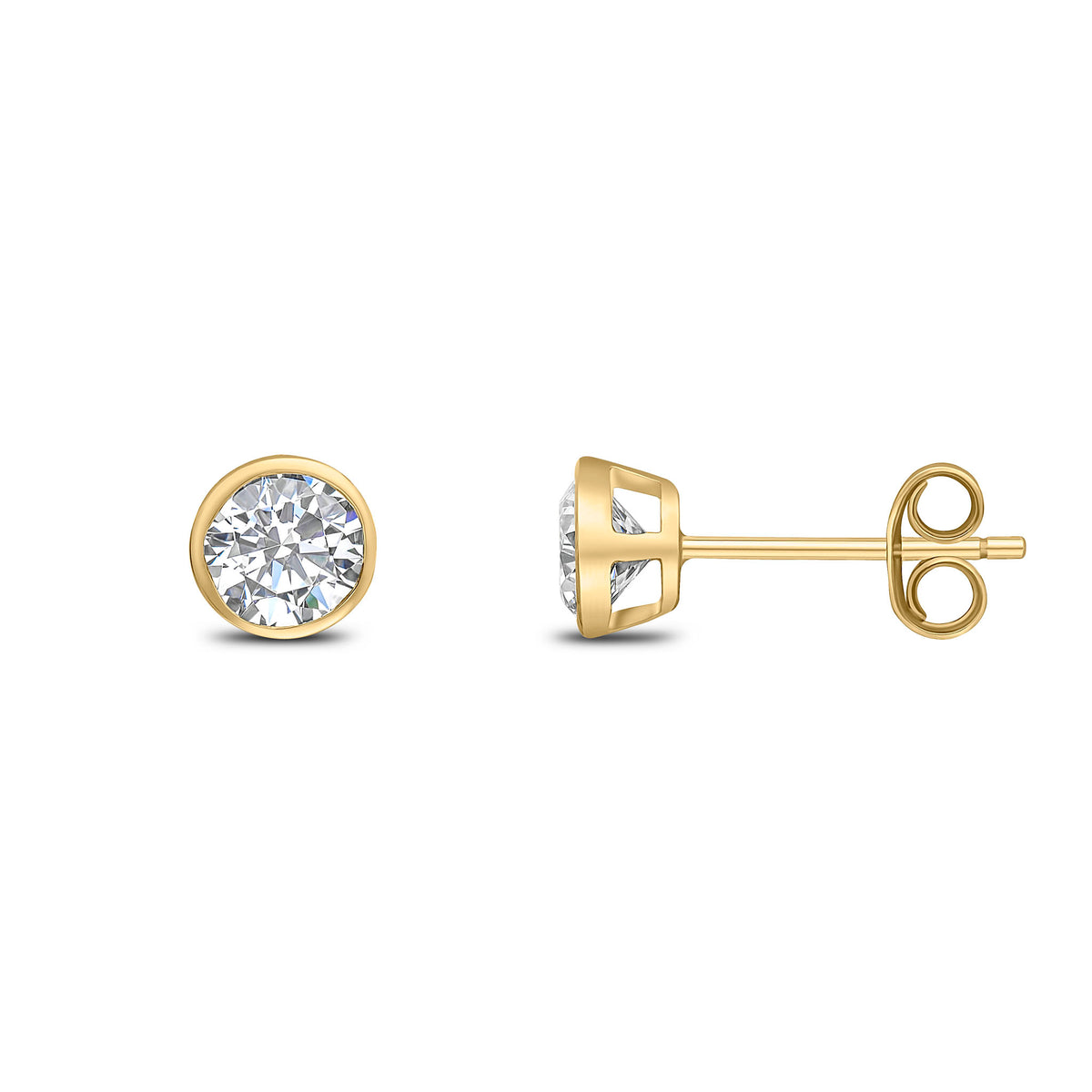 9ct Yellow Gold 5mm Round CZ Rubover Stud Earrings