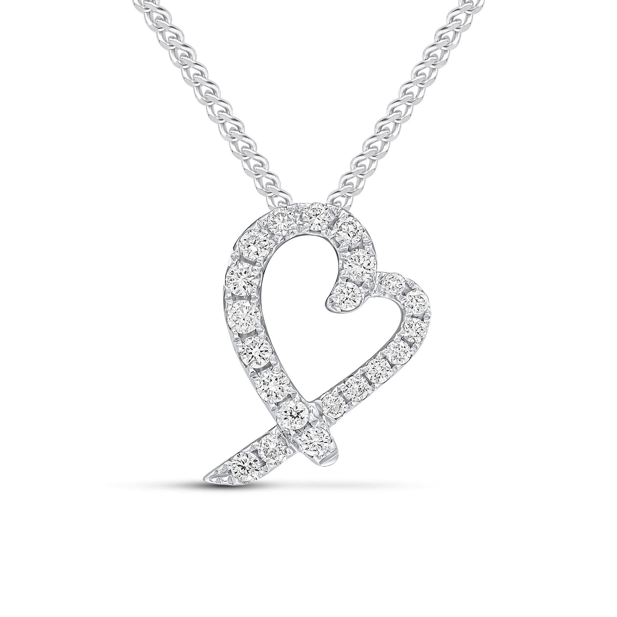 18ct White Gold Round Diamond Claw Set Heart Shape Slider Pendant
