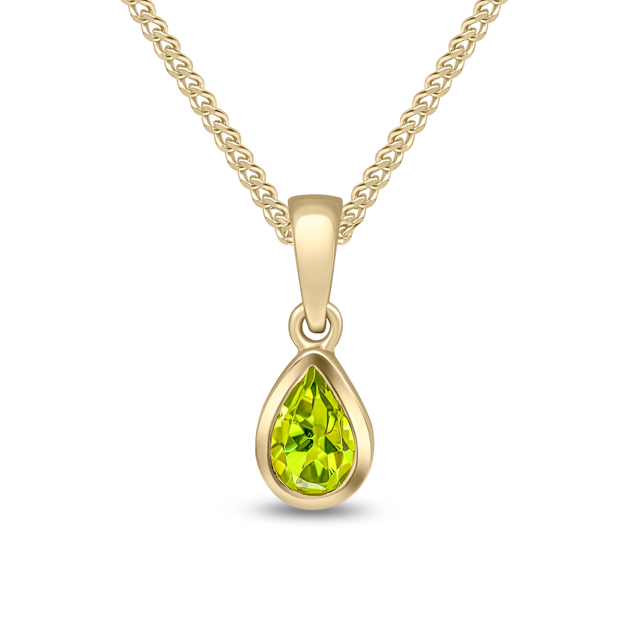 9ct Yellow Gold 6x4 Pear Shape Peridot Rubover Single Stone Pendant