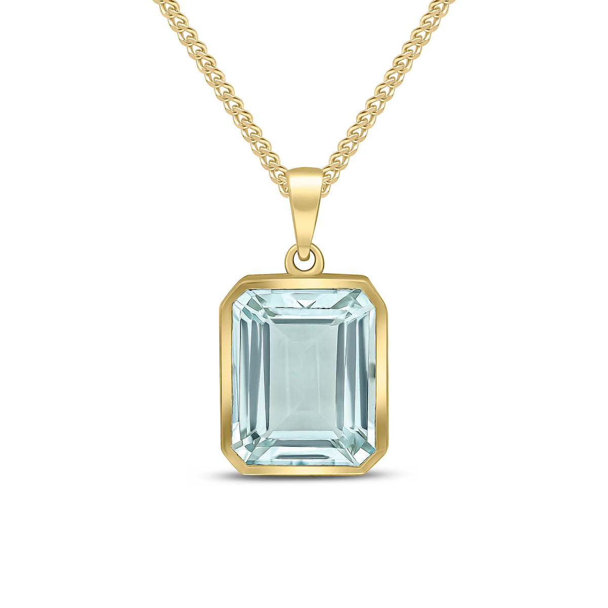 9ct Yellow Gold 12x10 Octagon Aquamarine Rubover Pendant