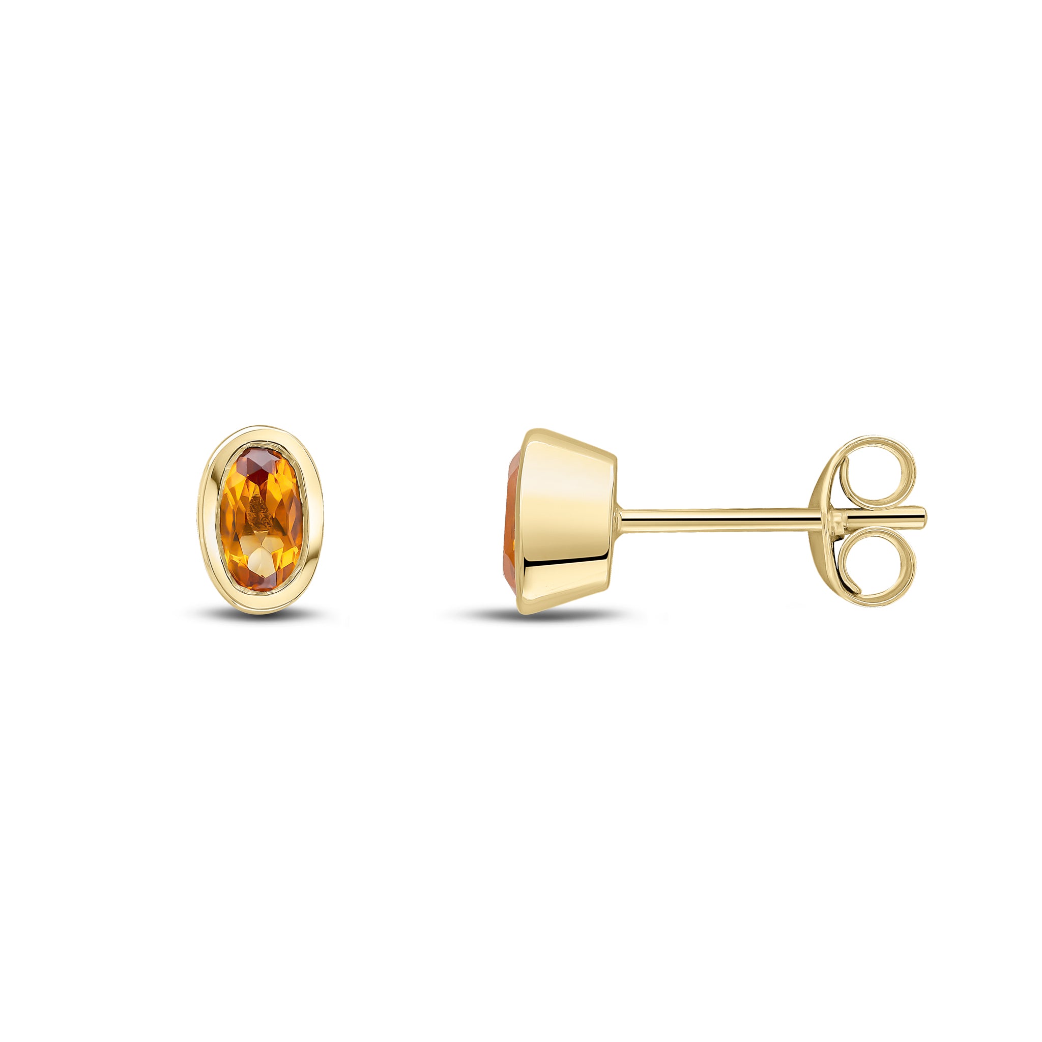 9ct Yellow Gold 5x3 Oval Citrine Rubover Stud Earrings