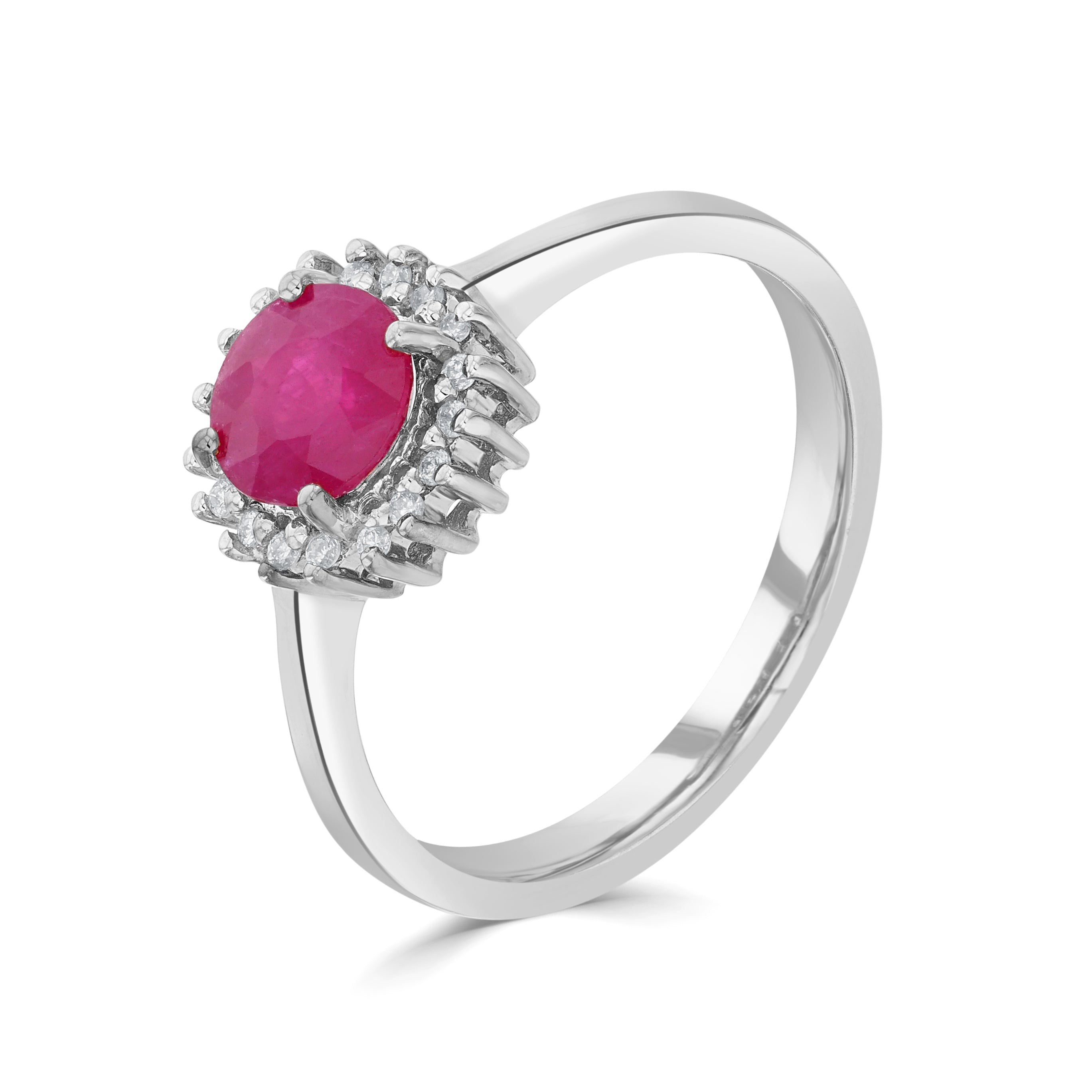 9ct White Gold 6mm Round Ruby & Diamond Claw Set Cluster Ring