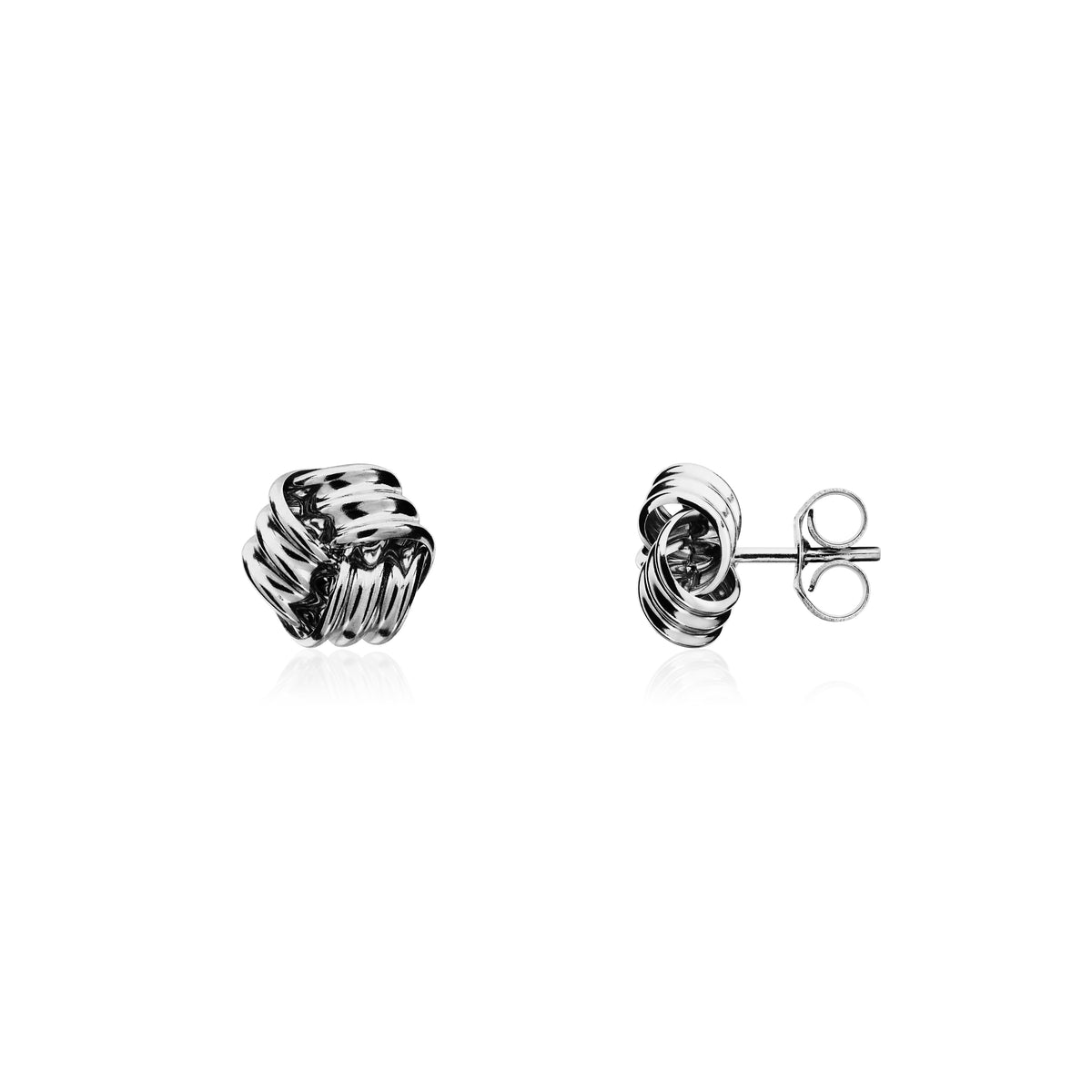9ct White Gold Ribbed Knot Stud Earrings