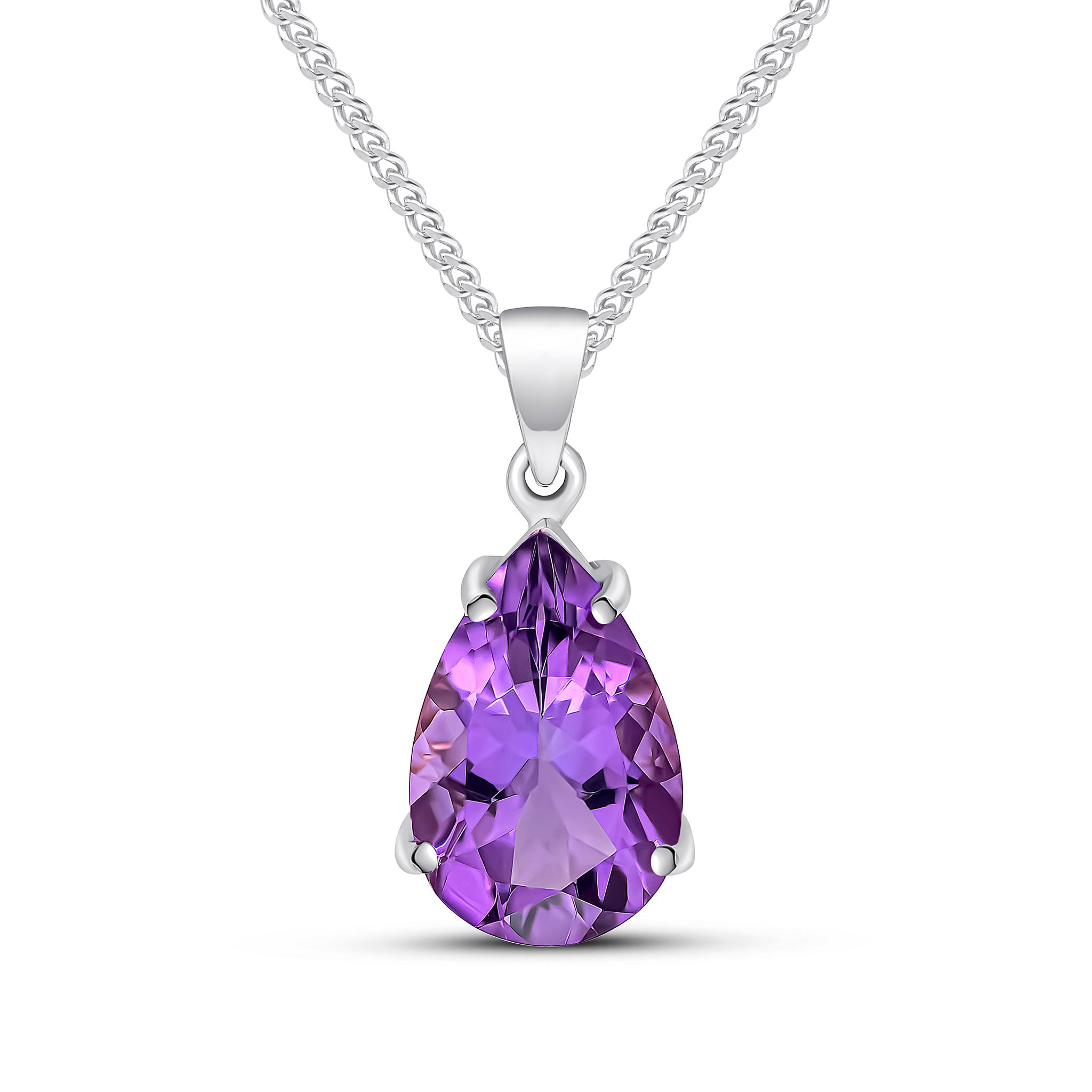 9ct White Gold 14x9 Pear Shape Amethyst Claw Set Pendant