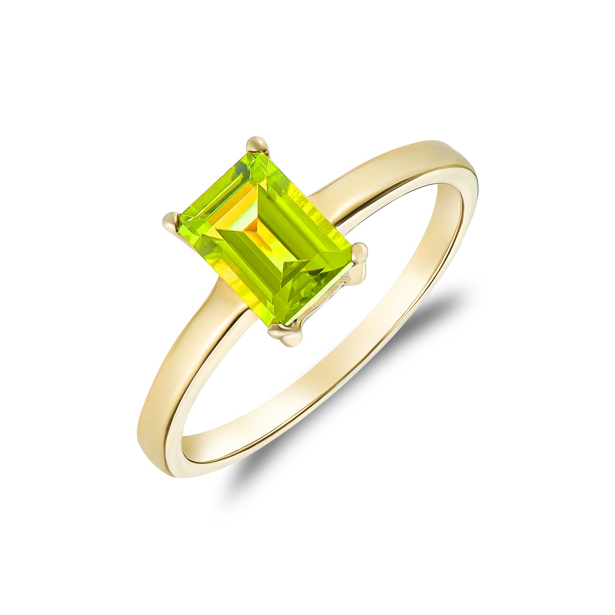 9ct Yellow Gold 7x5mm Octagon Peridot Claw Set Single Stone Ring