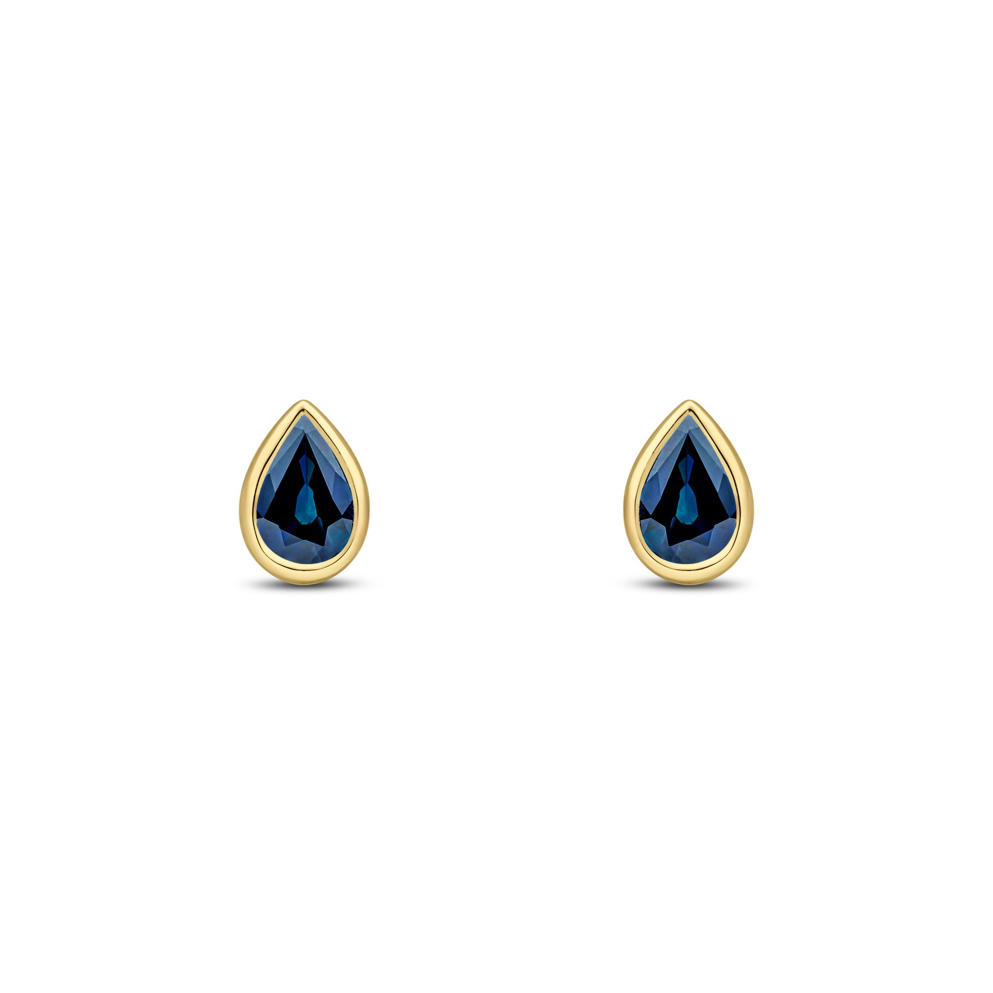 9ct Yellow Gold 6x4 Pear Shape Sapphire Rubover Set Earrings