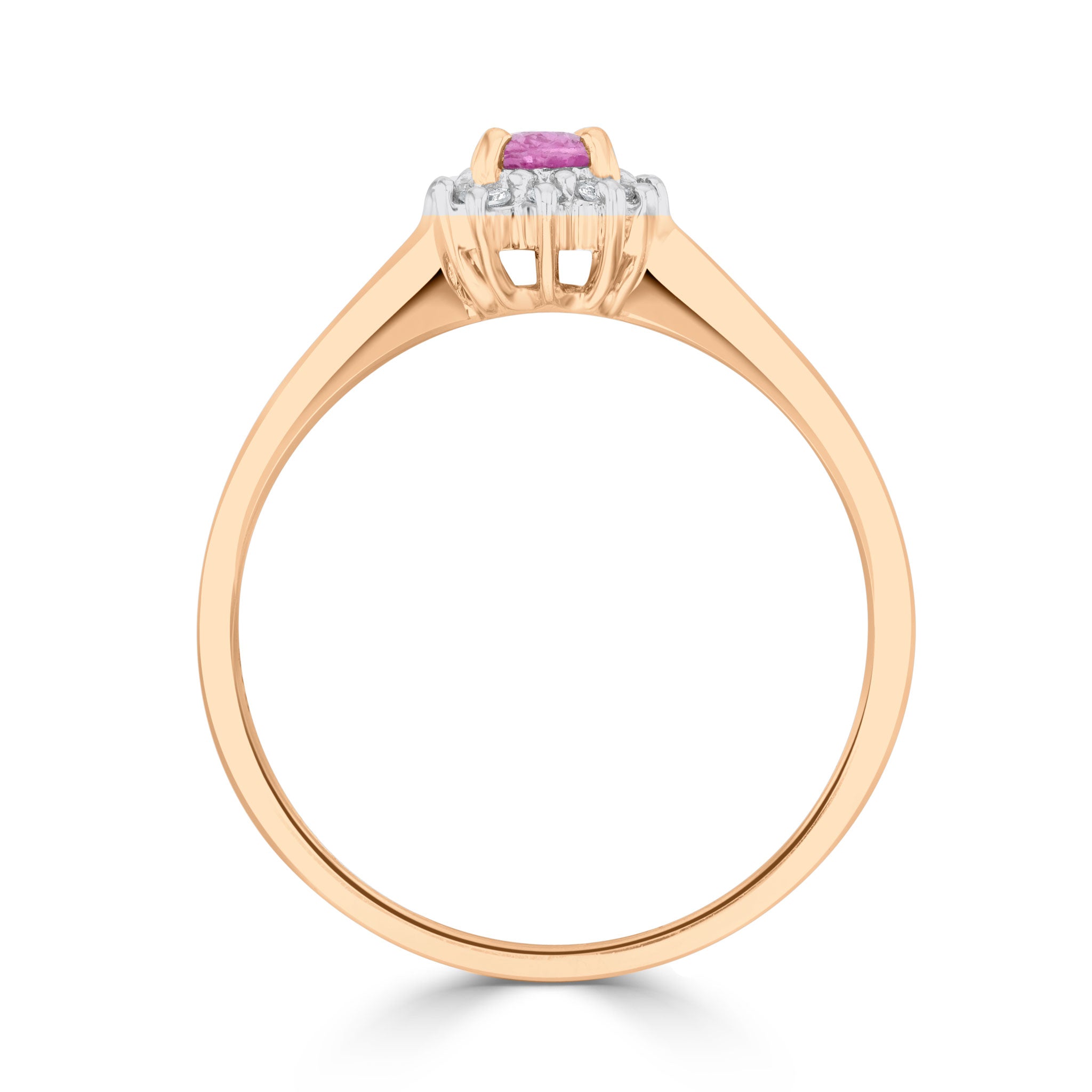 9CT RG 5X3 OVAL PINK SAPPHIRE & DIAMOND CLAW SET CLUSTER RING. RHODIUM TO DIAMONDS 1