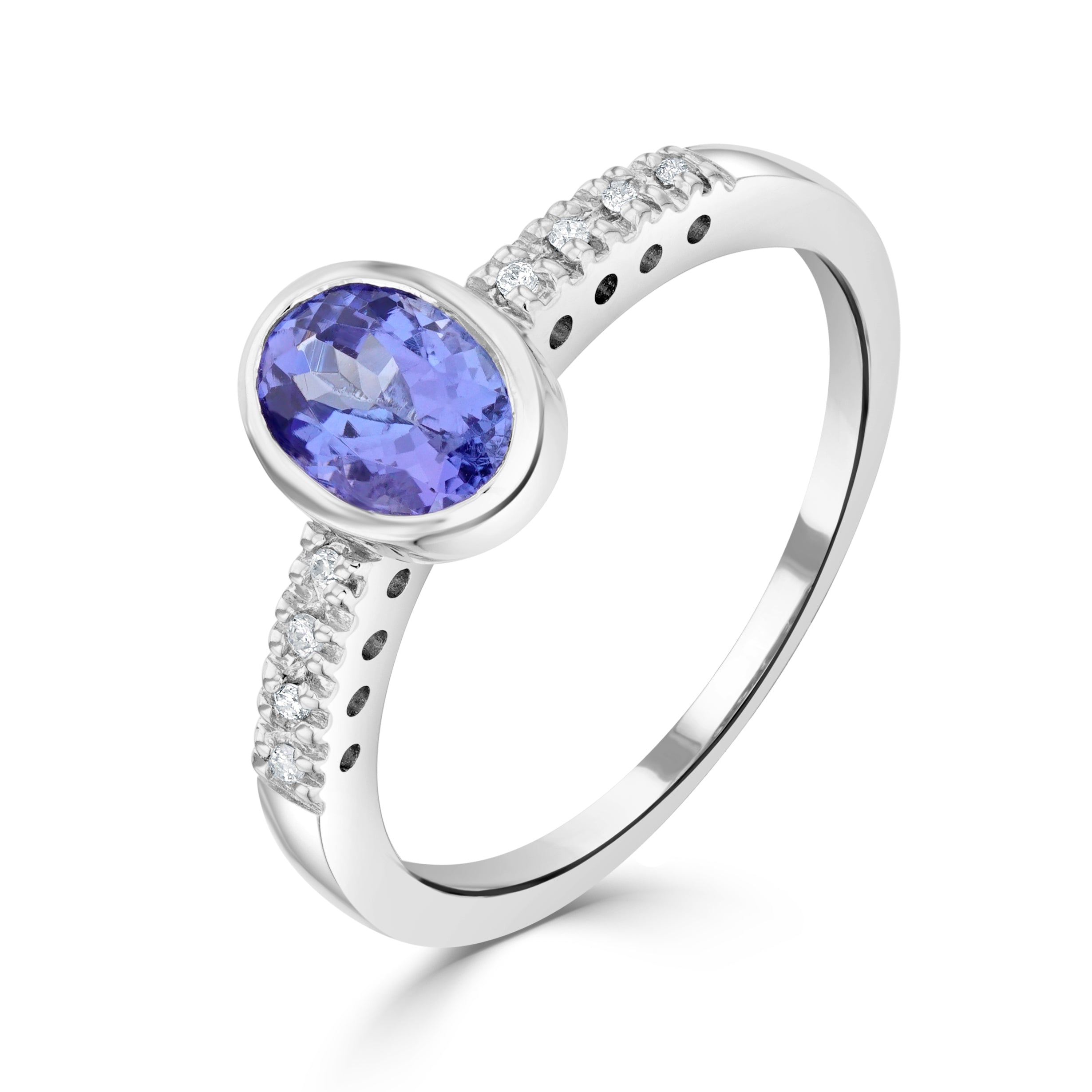 9ct White Gold Oval Tanzanite & Diamond Single Stone Rose Gold