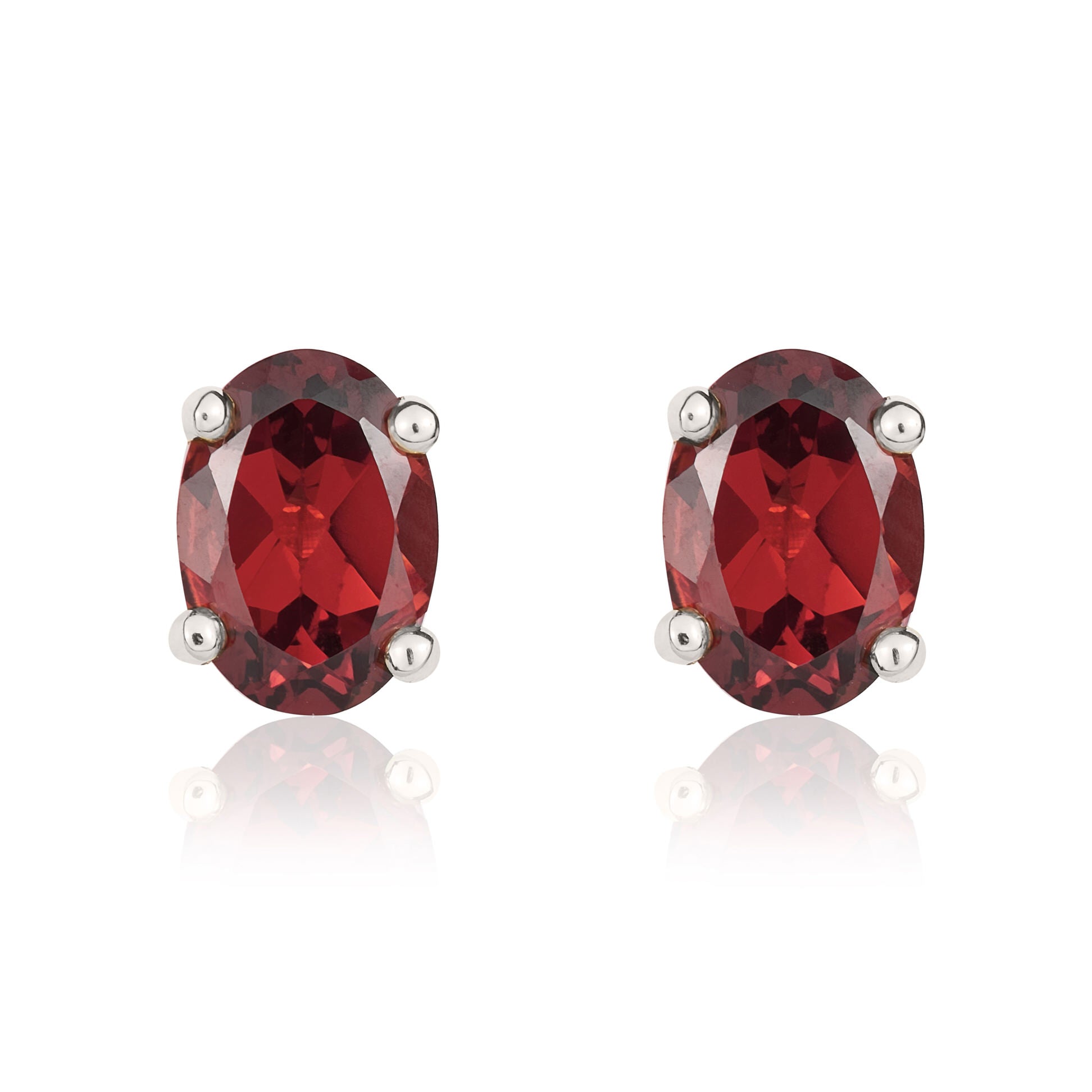 9ct White Gold 7x5 Oval Garnet Claw Stud Earrings