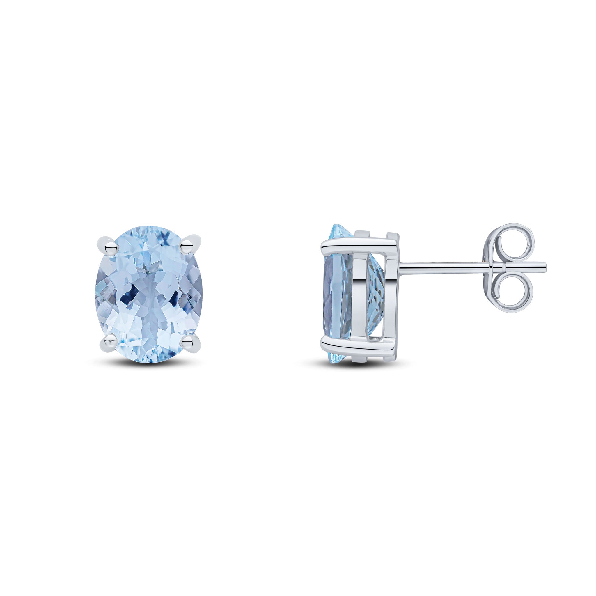 9ct White Gold 9x7 Oval Aquamarine Claw Earrings