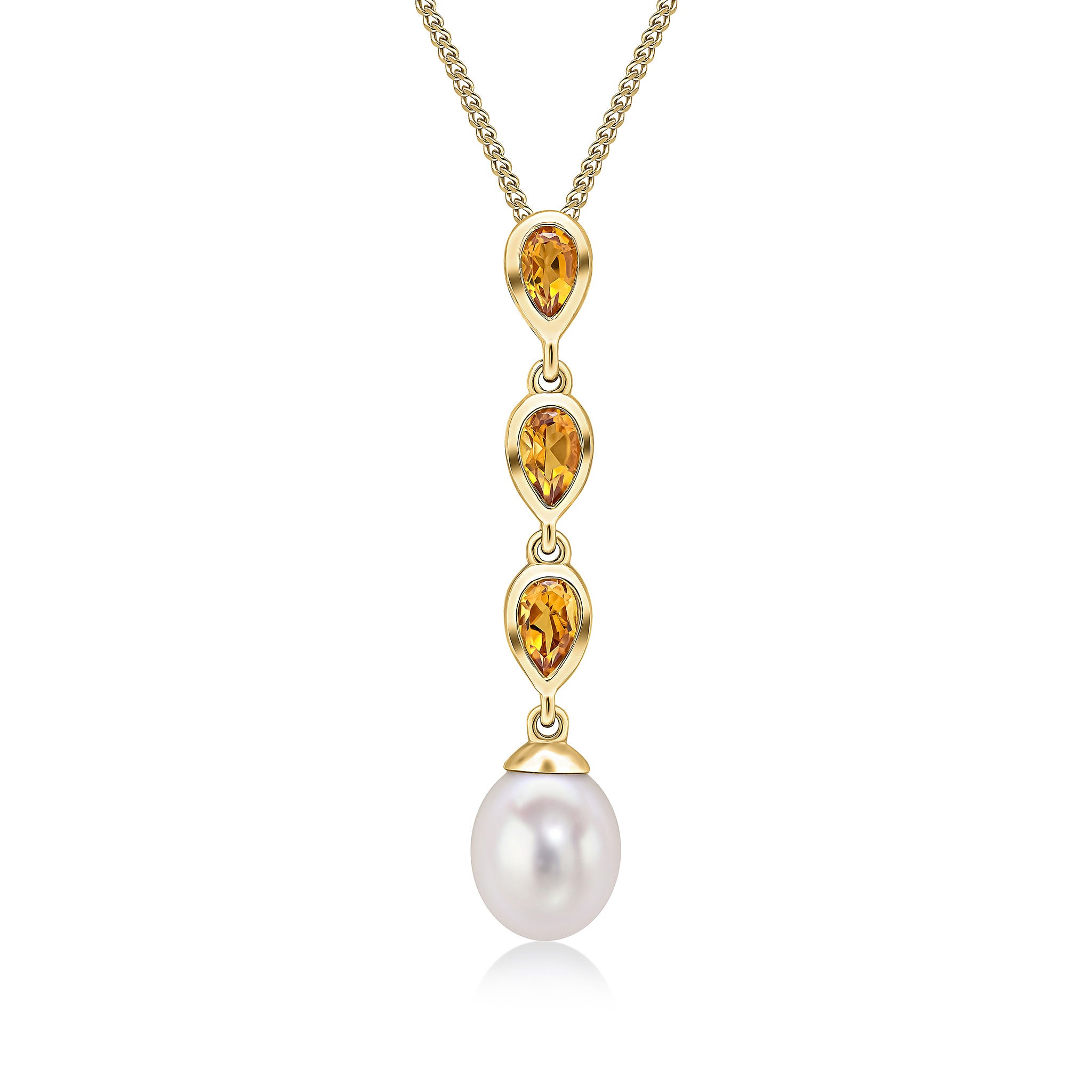 9ct Yellow Gold Pearl & Triple Pear Shape Citrine Drop Pendant