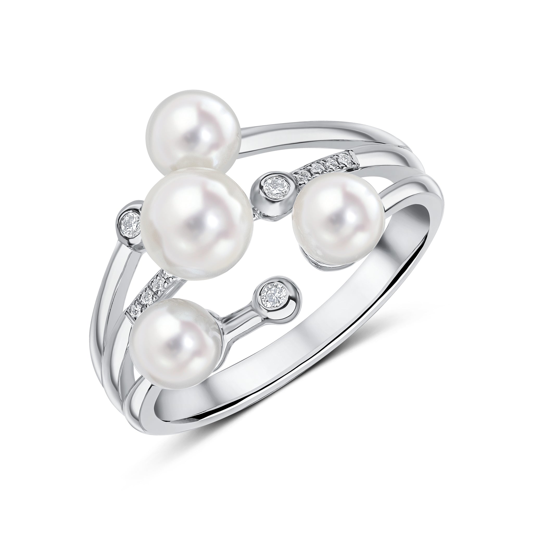 18ct White Gold Cfw Pearl and Diamond 3 Row Band Ring