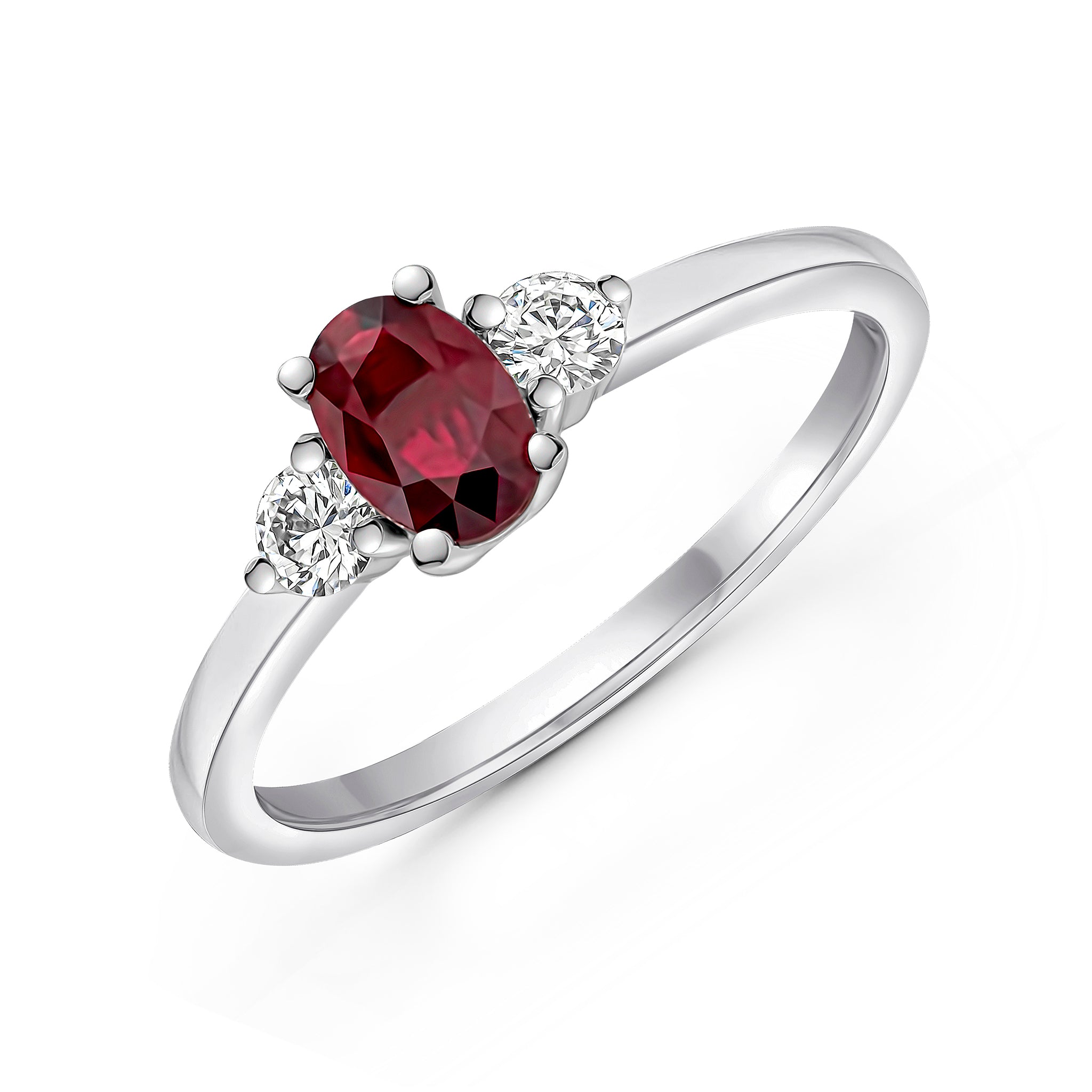 18wg 6x4 Oval Ruby & Diamond 3 Stone Ring