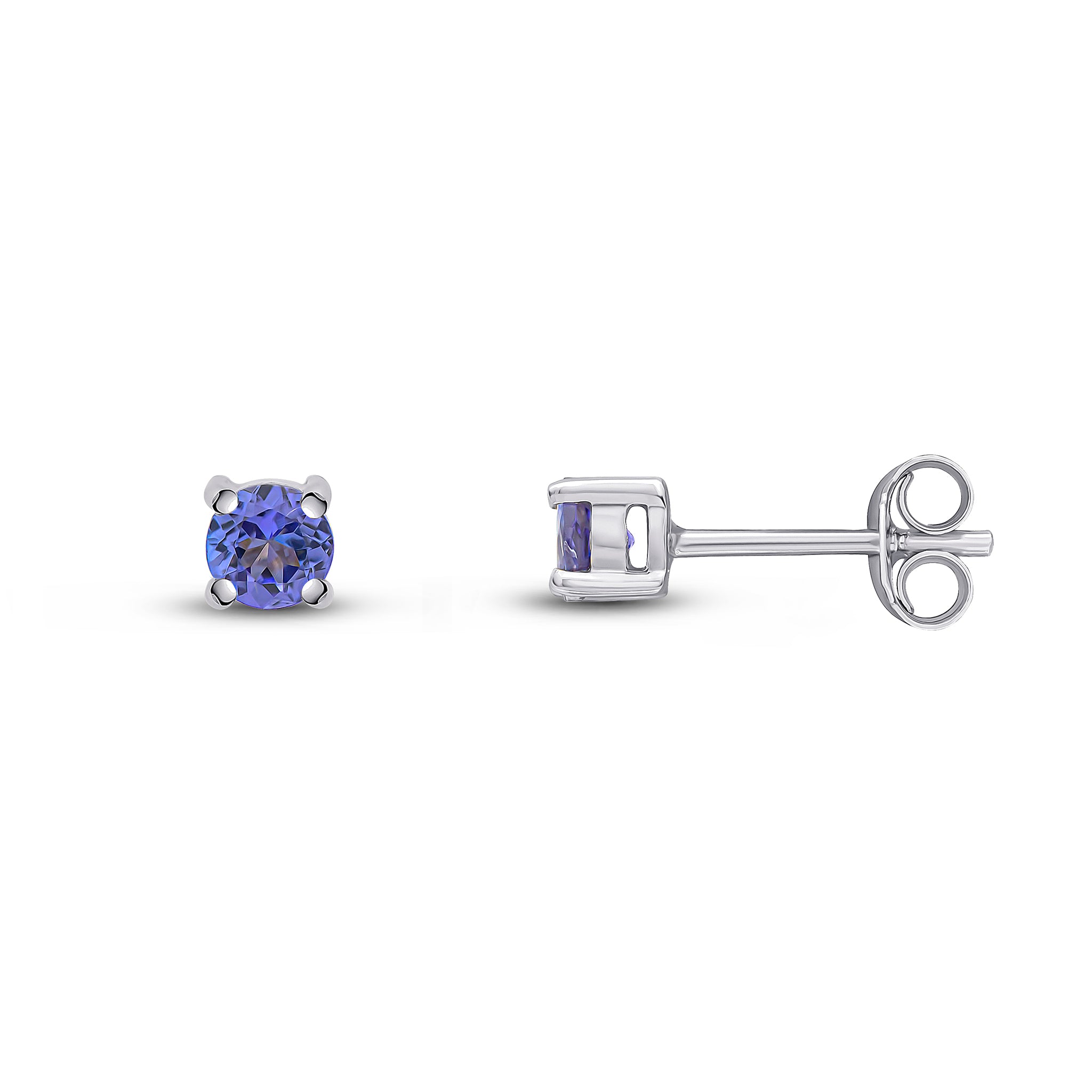 9ct white gold 4mm Round Tanzanite 4 Claw Earrings