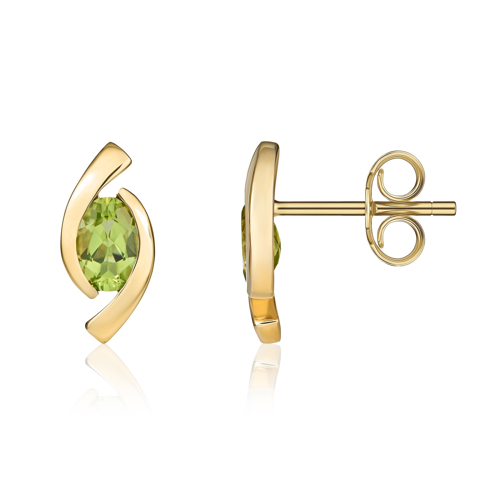 9ct yellow gold 6 x 4 mm oval Peridot 'Eye' Stud Earrings