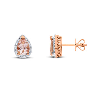 9ct rose gold pearshaped morganite& diamond cluster earrings