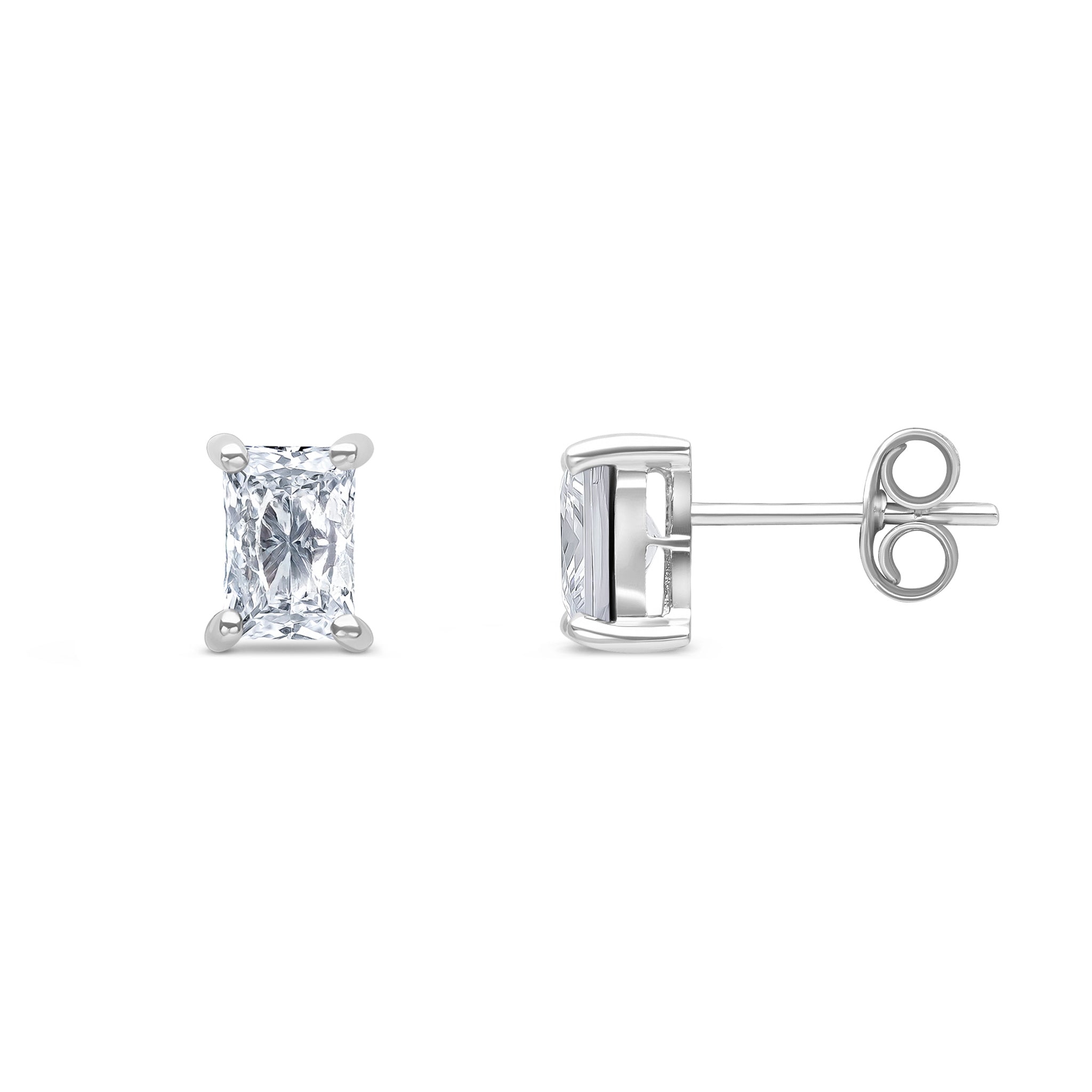 9ct White Gold 6x4mm Octagon CZ Claw Set Earrings