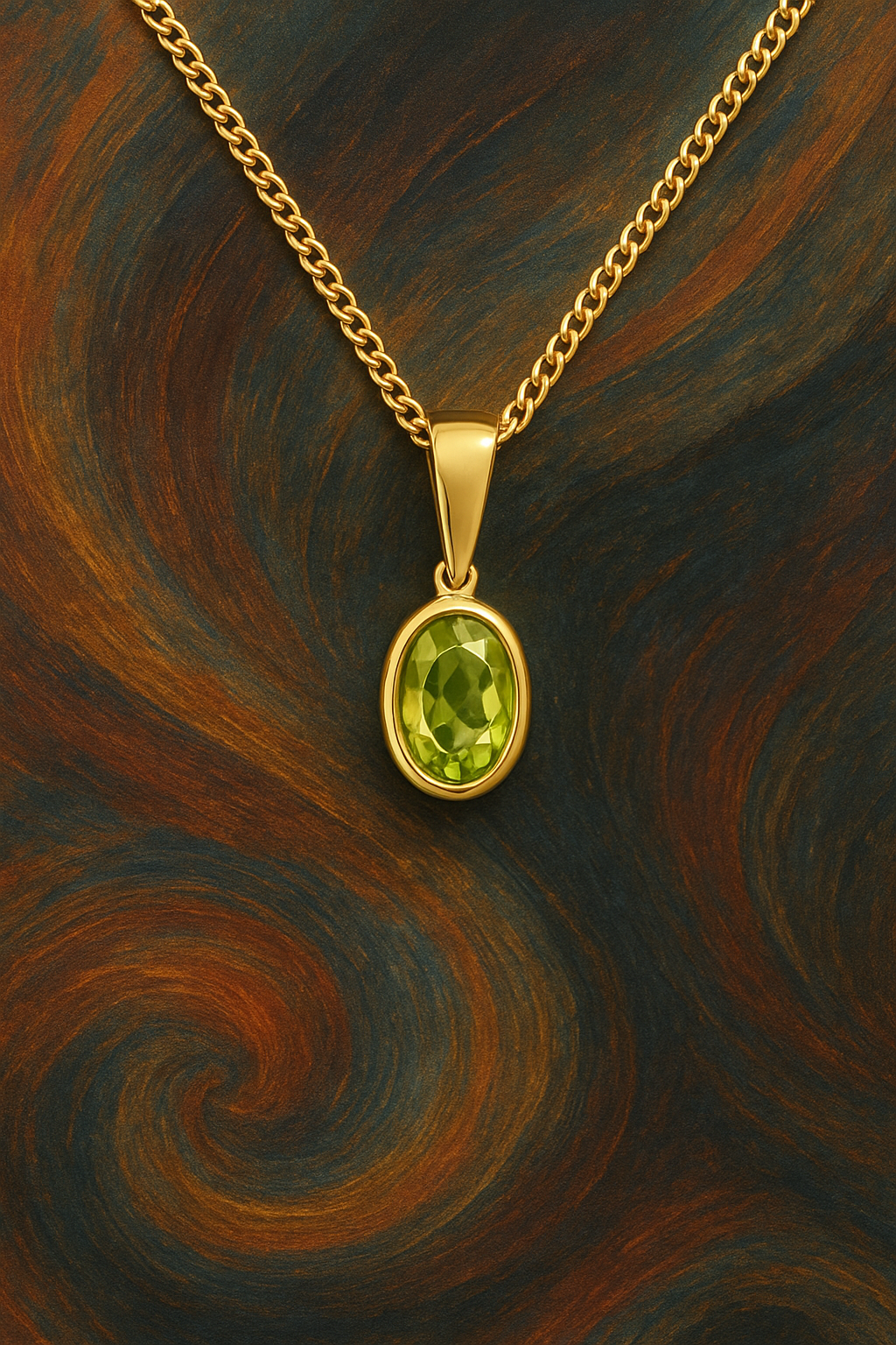 9ct yellow gold 6X4mm Oval Peridot Rubover Pendant