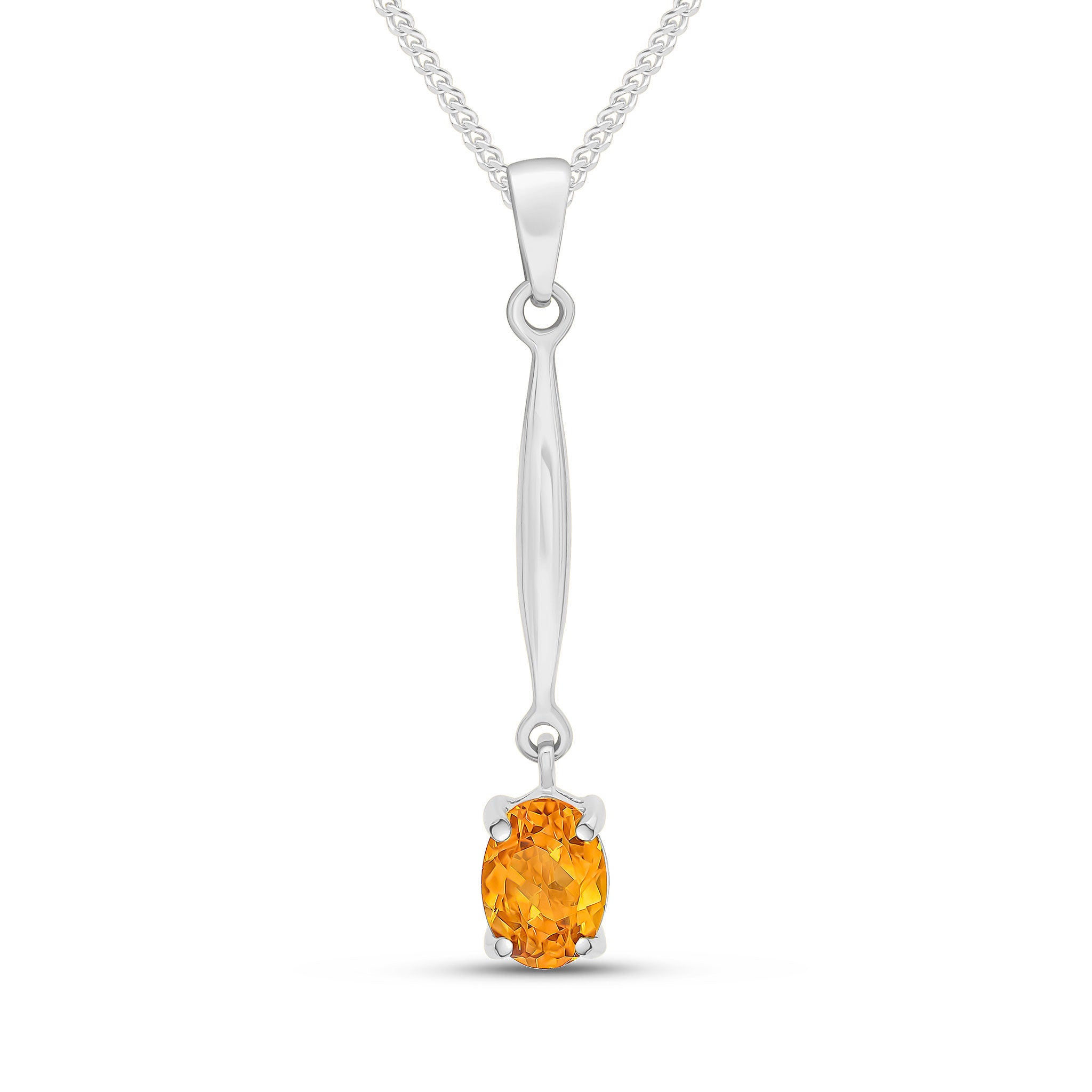 9ct White Gold 7x5 Oval Claw Citrine and Bar Pendant