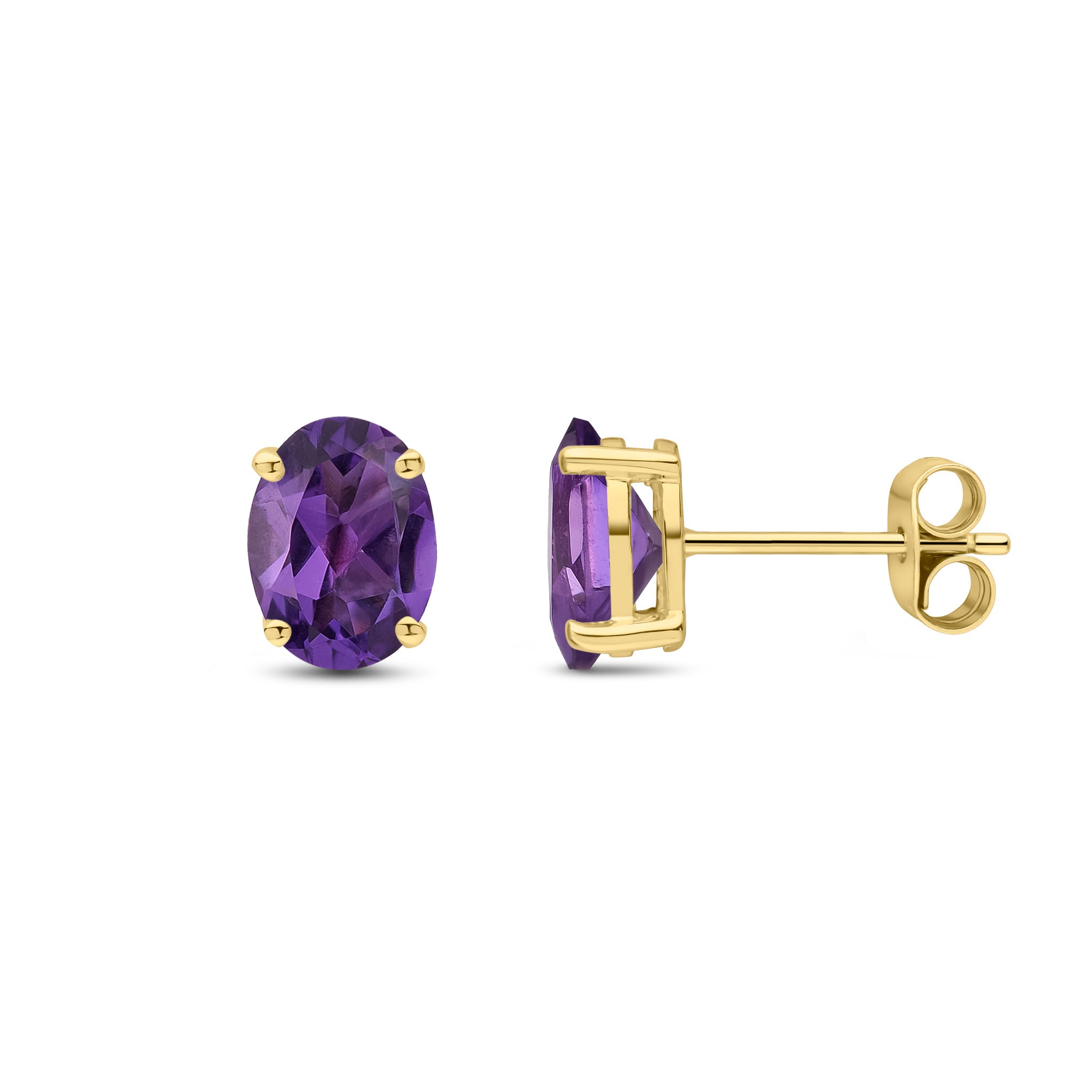 9ct Yellow Gold 8x6 Oval Amethyst Claw Set Earrings