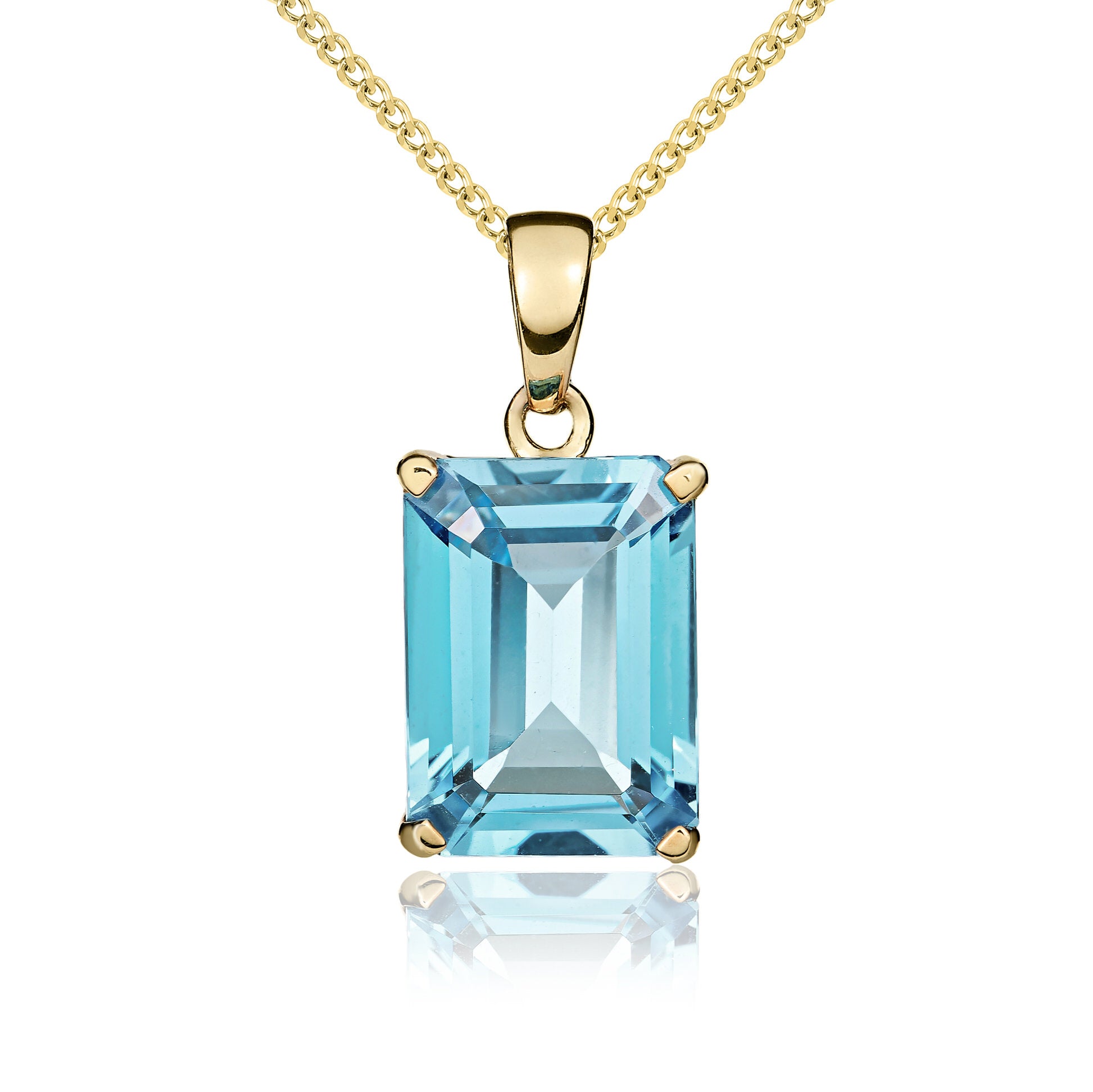 9ct Yellow Gold 14x10mm Octagon Swiss Blue Topaz Claw Set Pendant