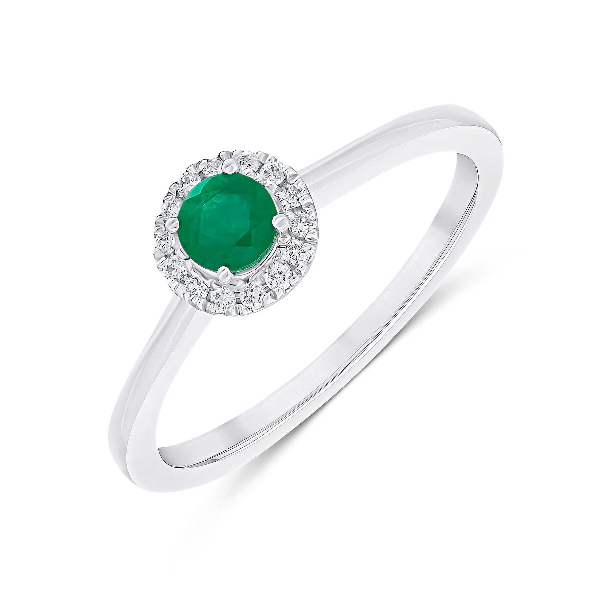 18wg Round Emerald & Diamond Cluster Claw Set Ring