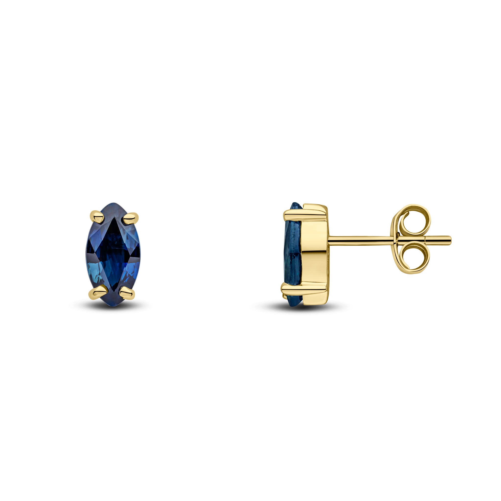 9ct Yellow Gold 8x4mm Marquise Sapphire Claw Set Earrings