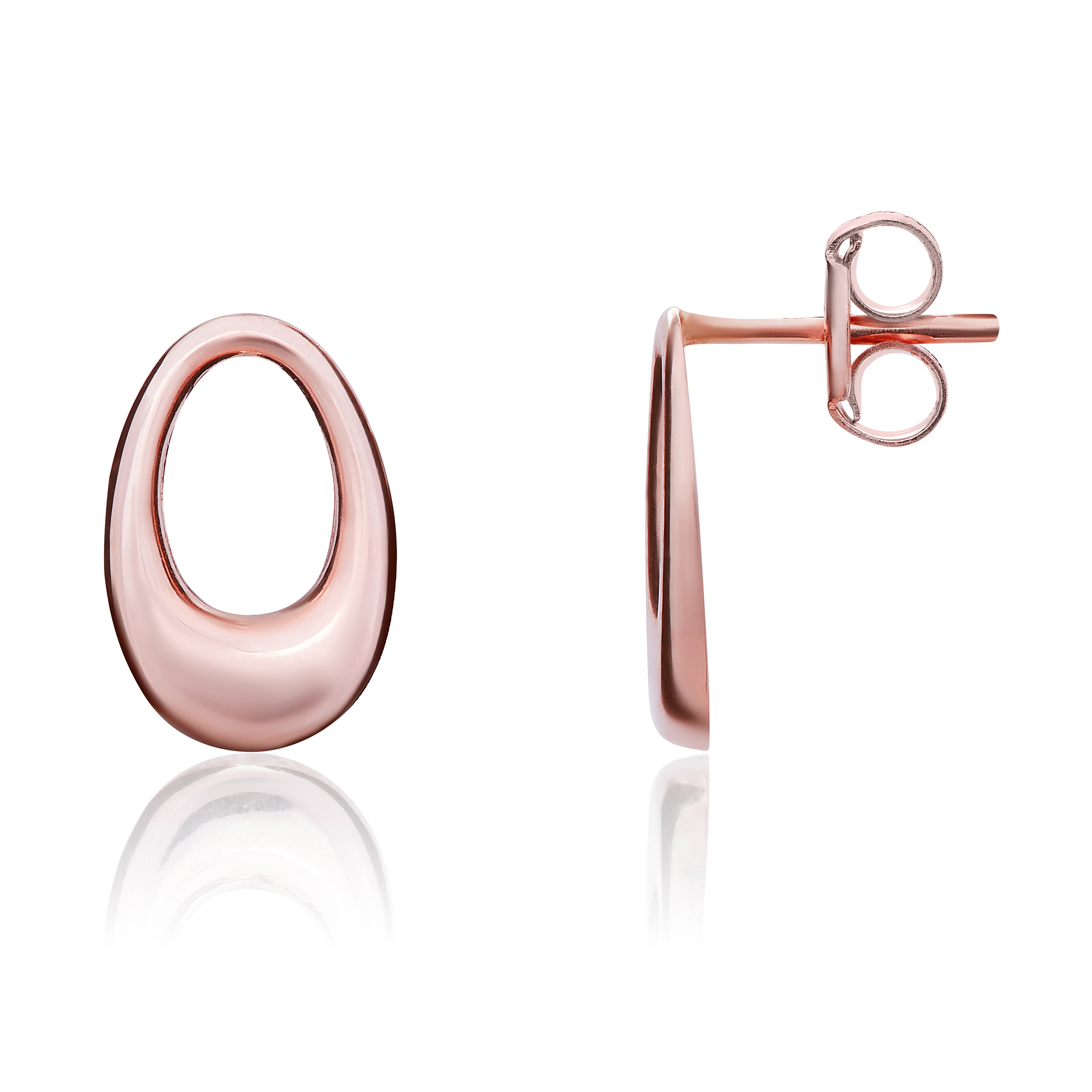 9ct Rose Gold Open Oval Polished Flat Stud Earrings