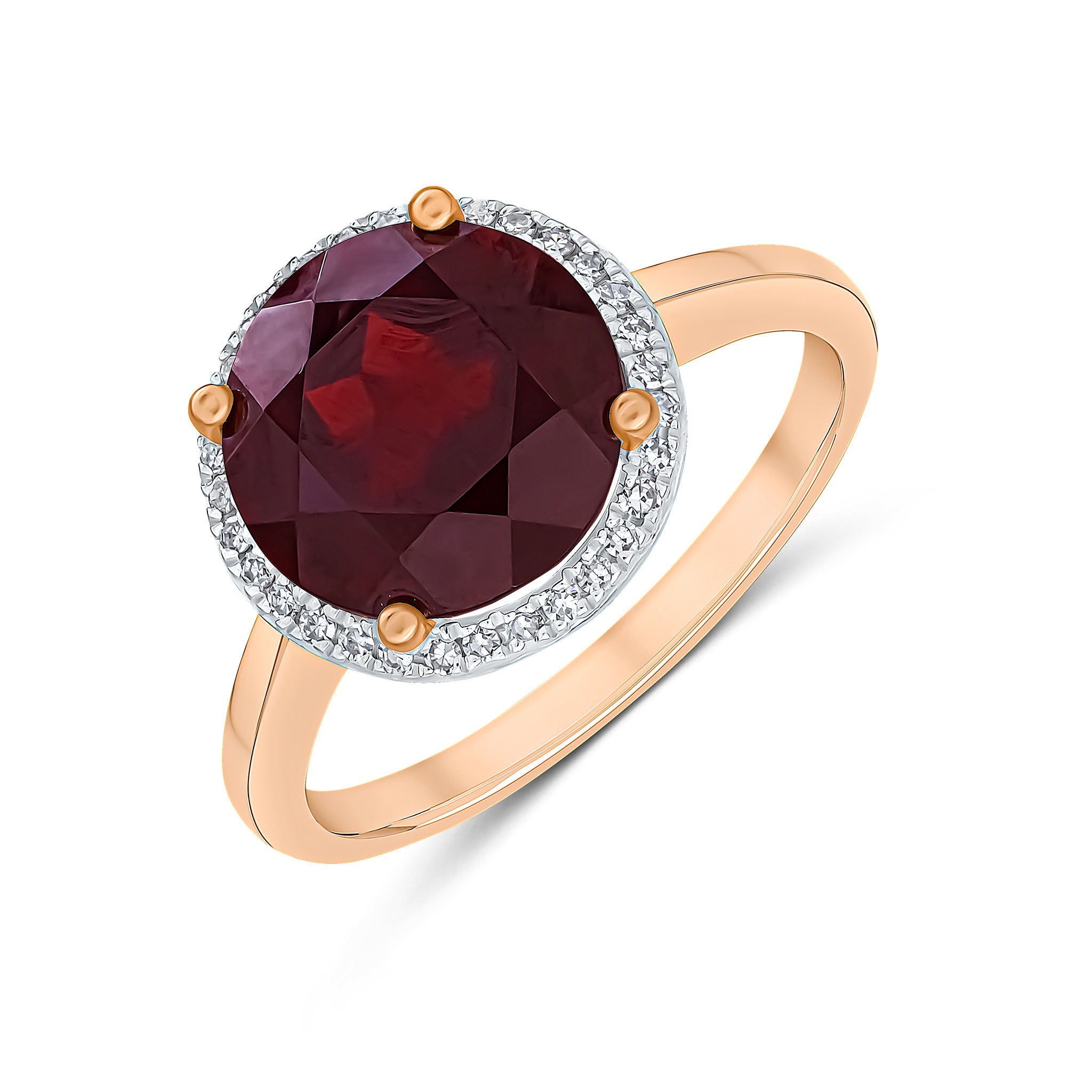 9CT RG 10MM ROUND GARNET & DIAMOND CLUSTER RING 1