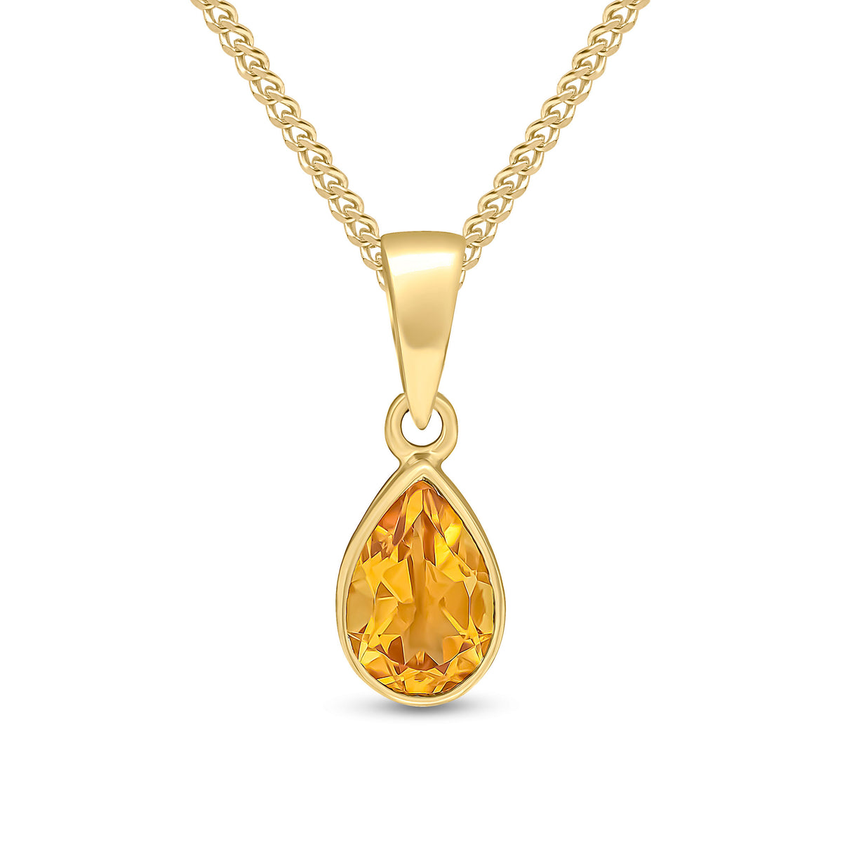 9ct Yellow Gold 7x5 Pear Shape Citrine Rubover Pendant