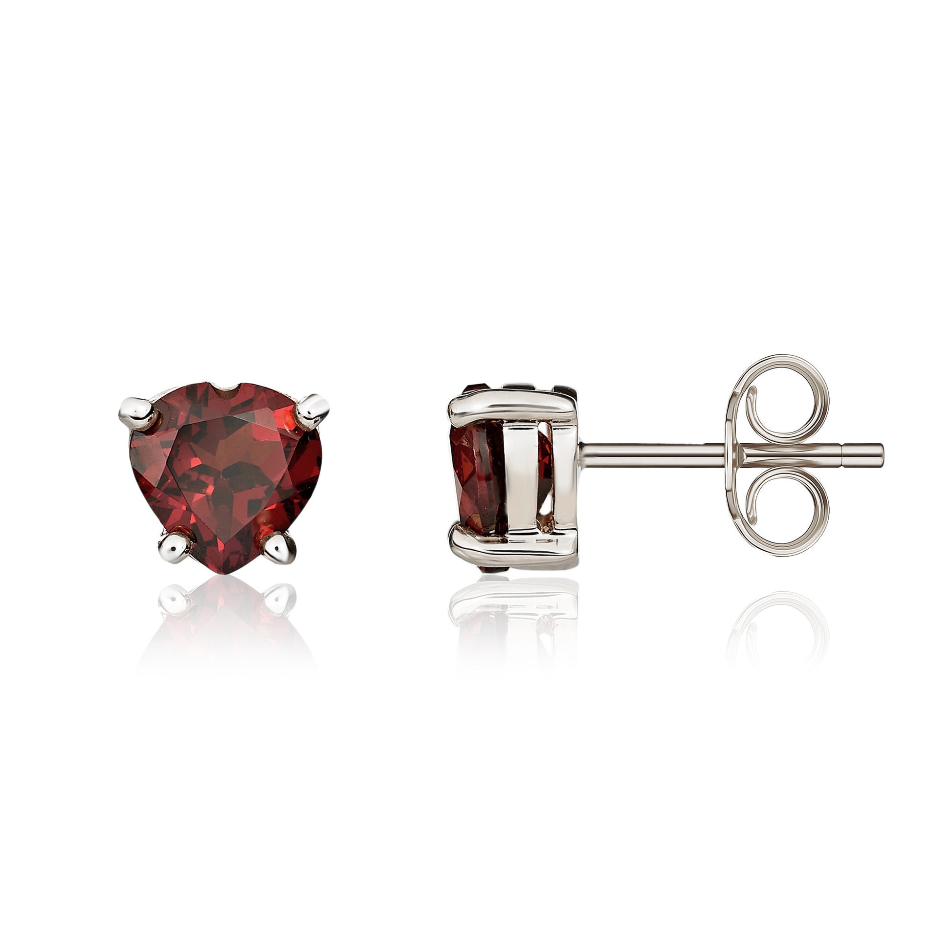 9ct white gold 6mm Heart Garnet Claw Set Earrings