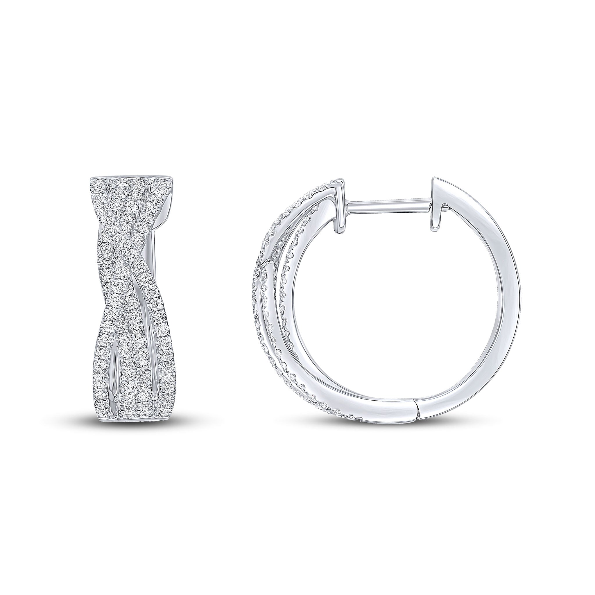 18ct White Gold Round Diamond Cross-Over Huggy Hoops