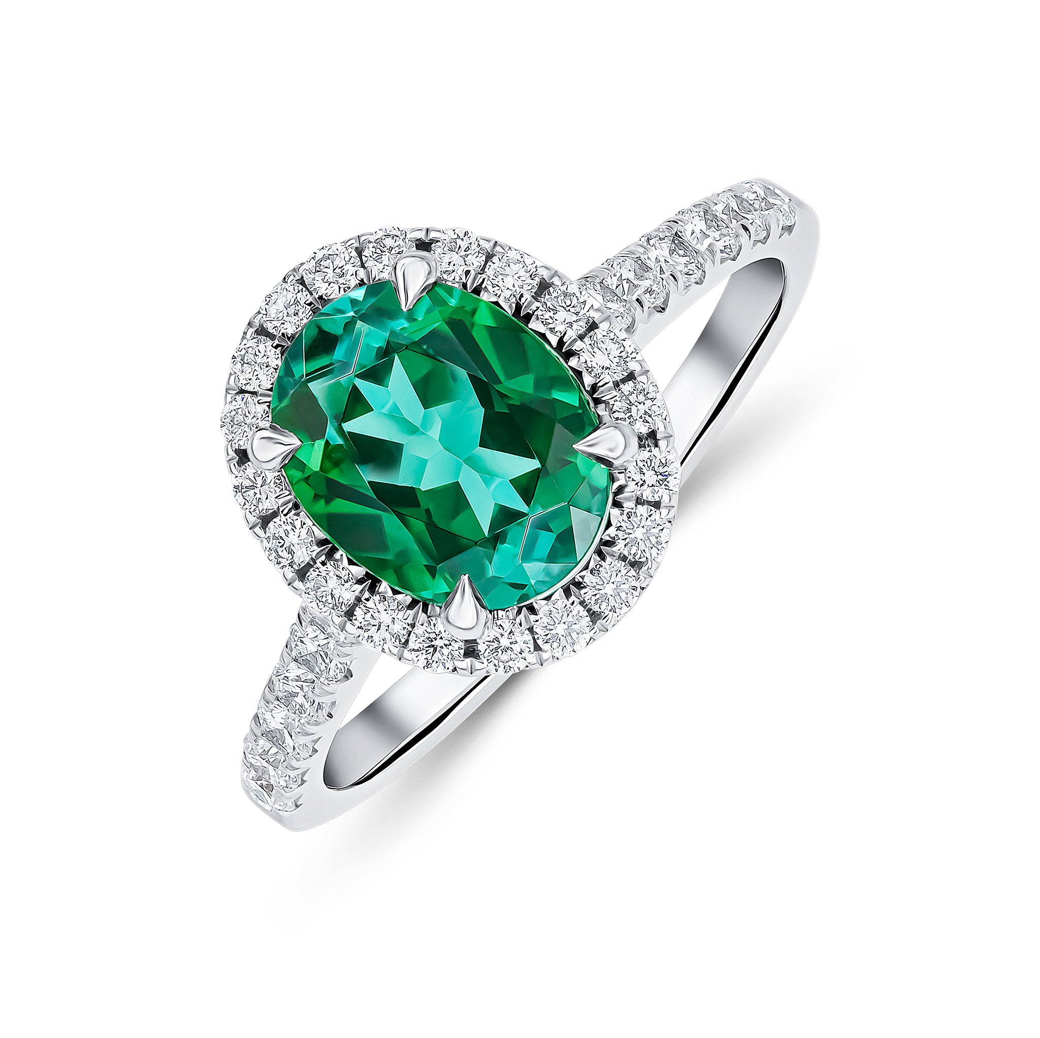 18wg Oval Green Tourmaline & Diamond Cluster Ring
