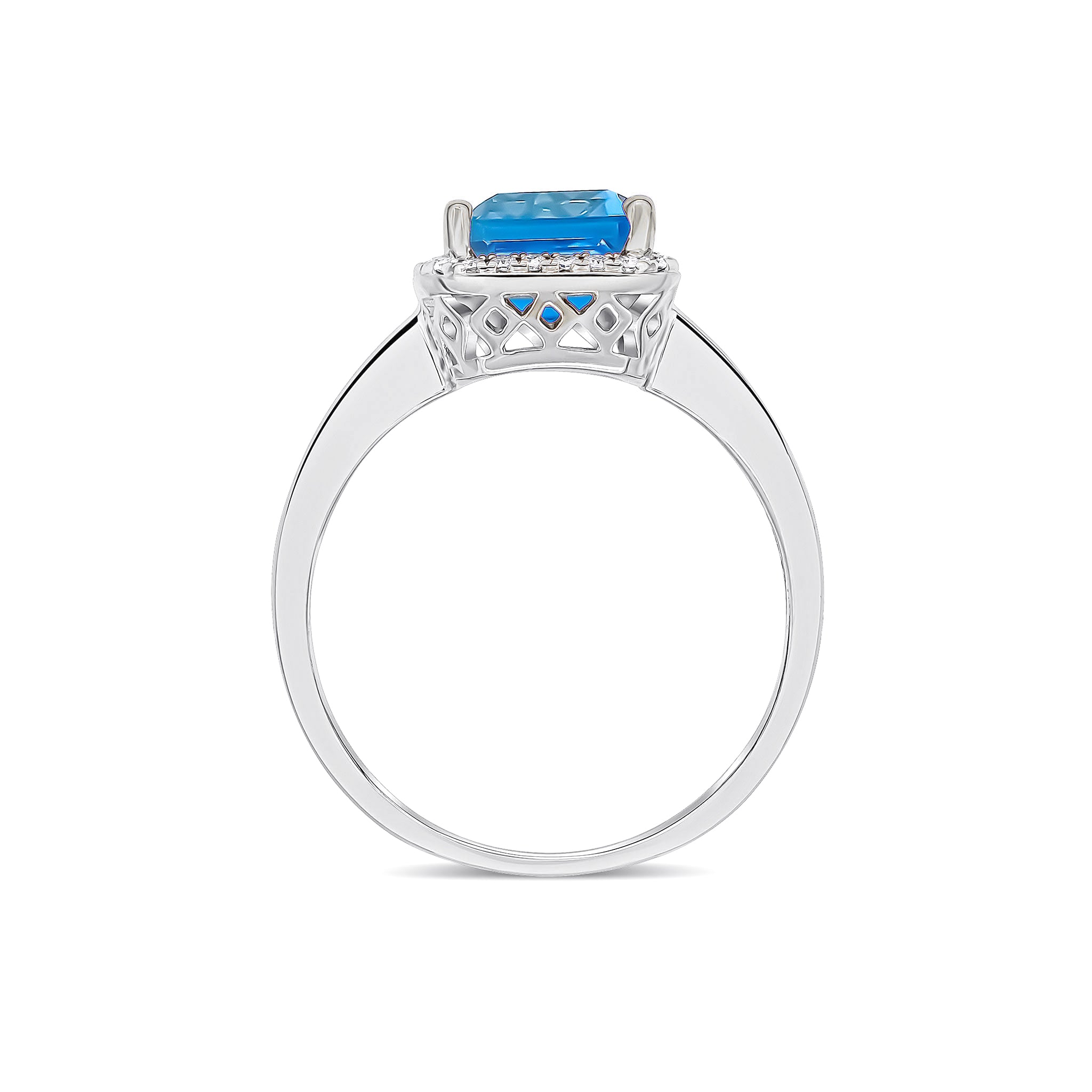 9CT WG 9X7 OCTAGON SWISS BLUE TOPAZ & DIAMOND CLAW SET CLUSTER RING 1