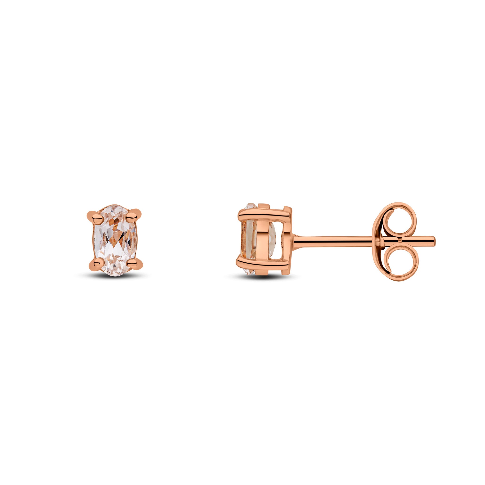 9ct Rose Gold 5x3 Oval Morganite Claw Set Earrings