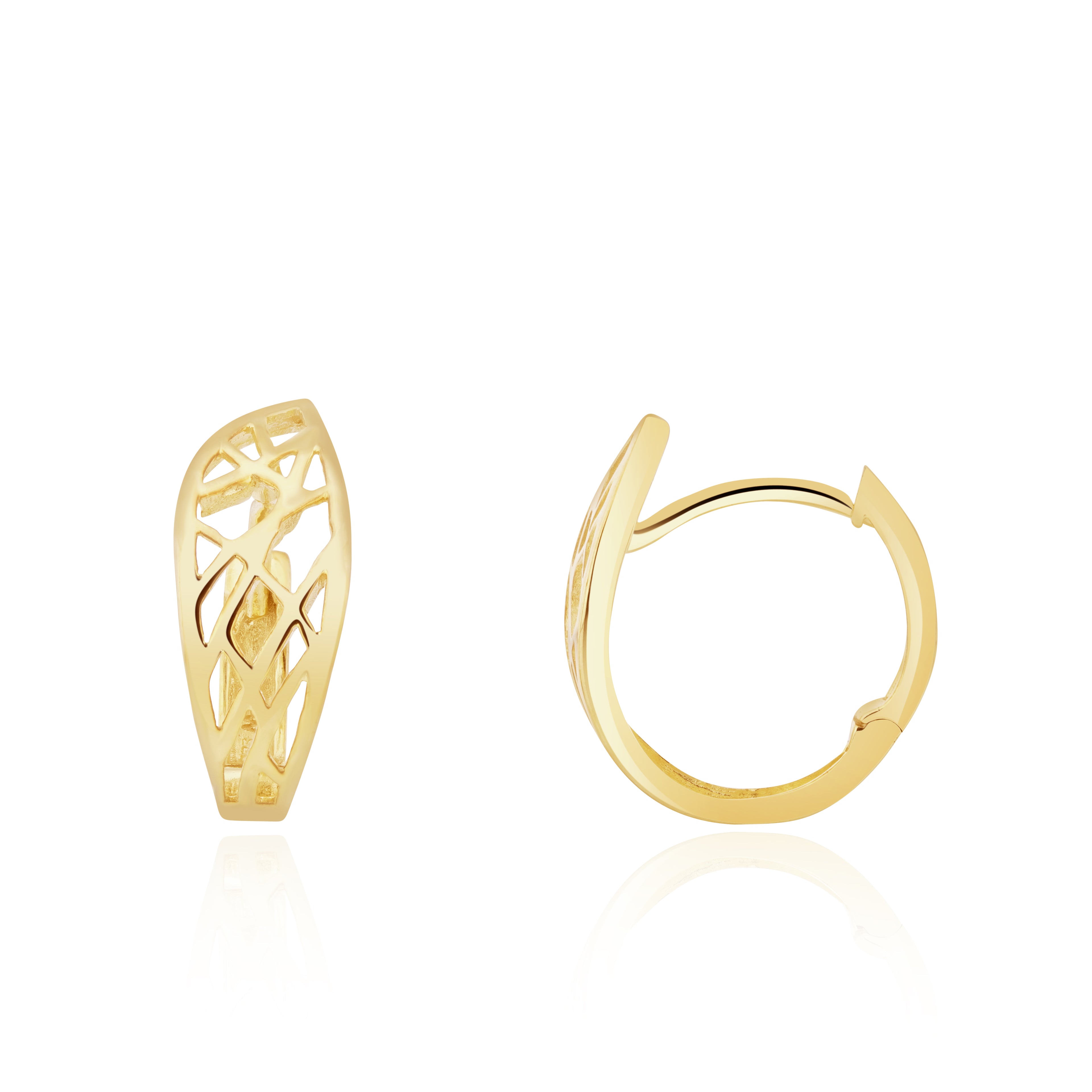 9ct Yellow Gold Open Leaf Huggy Hoop Earrings