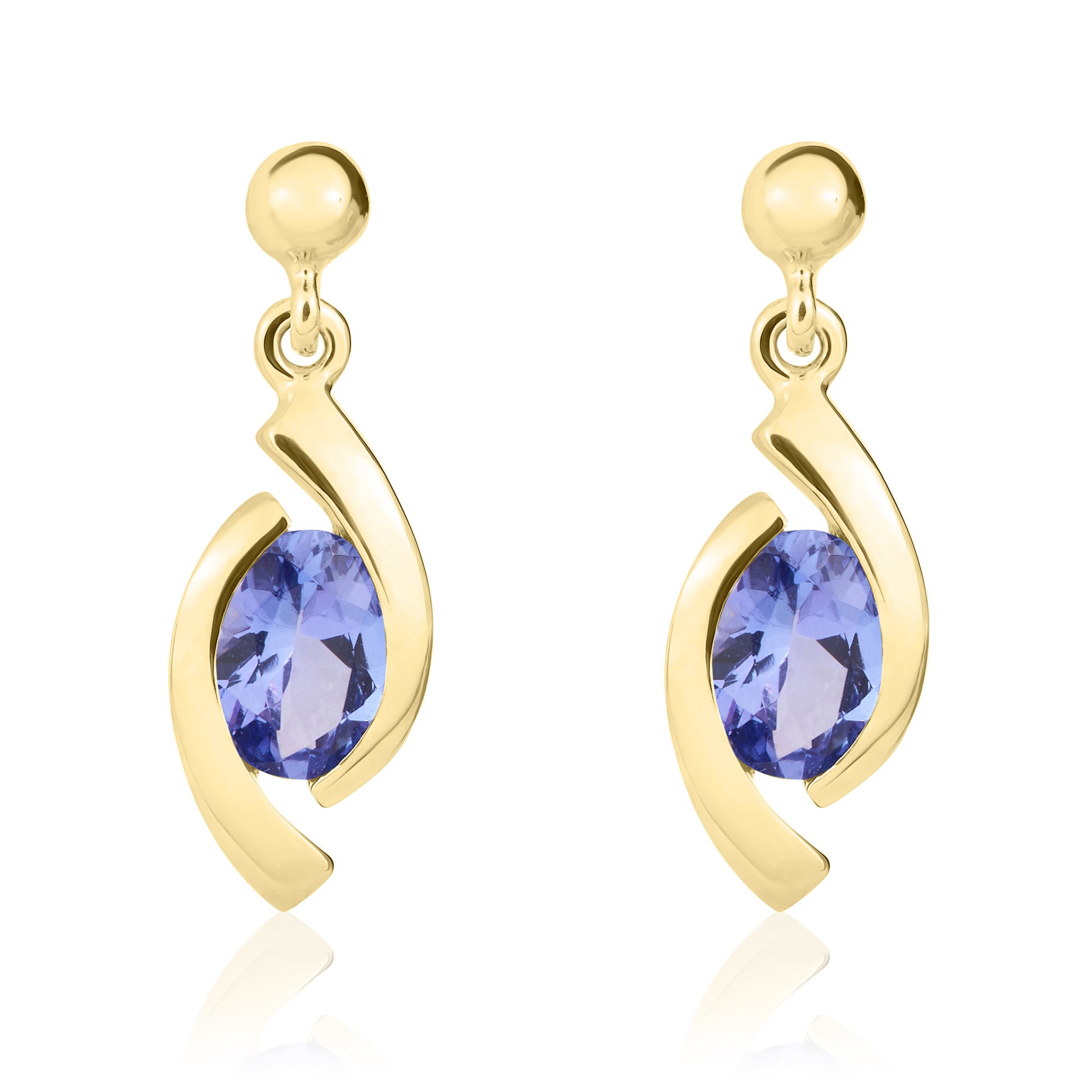 9ct Yellow Gold Oval Tanzanite Eye Design Drop Earrings