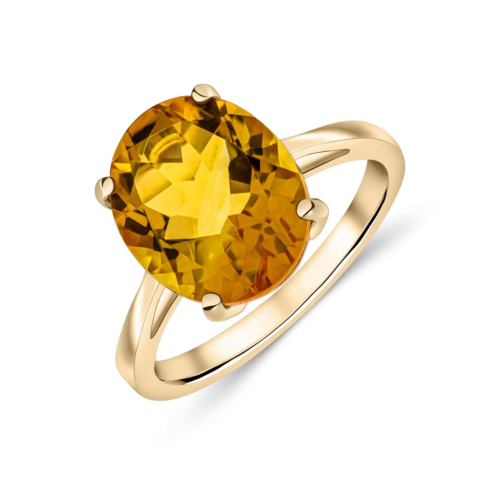 9ct Yellow Gold 12x10mm Oval Citrine Claw Set Single Stone Ring