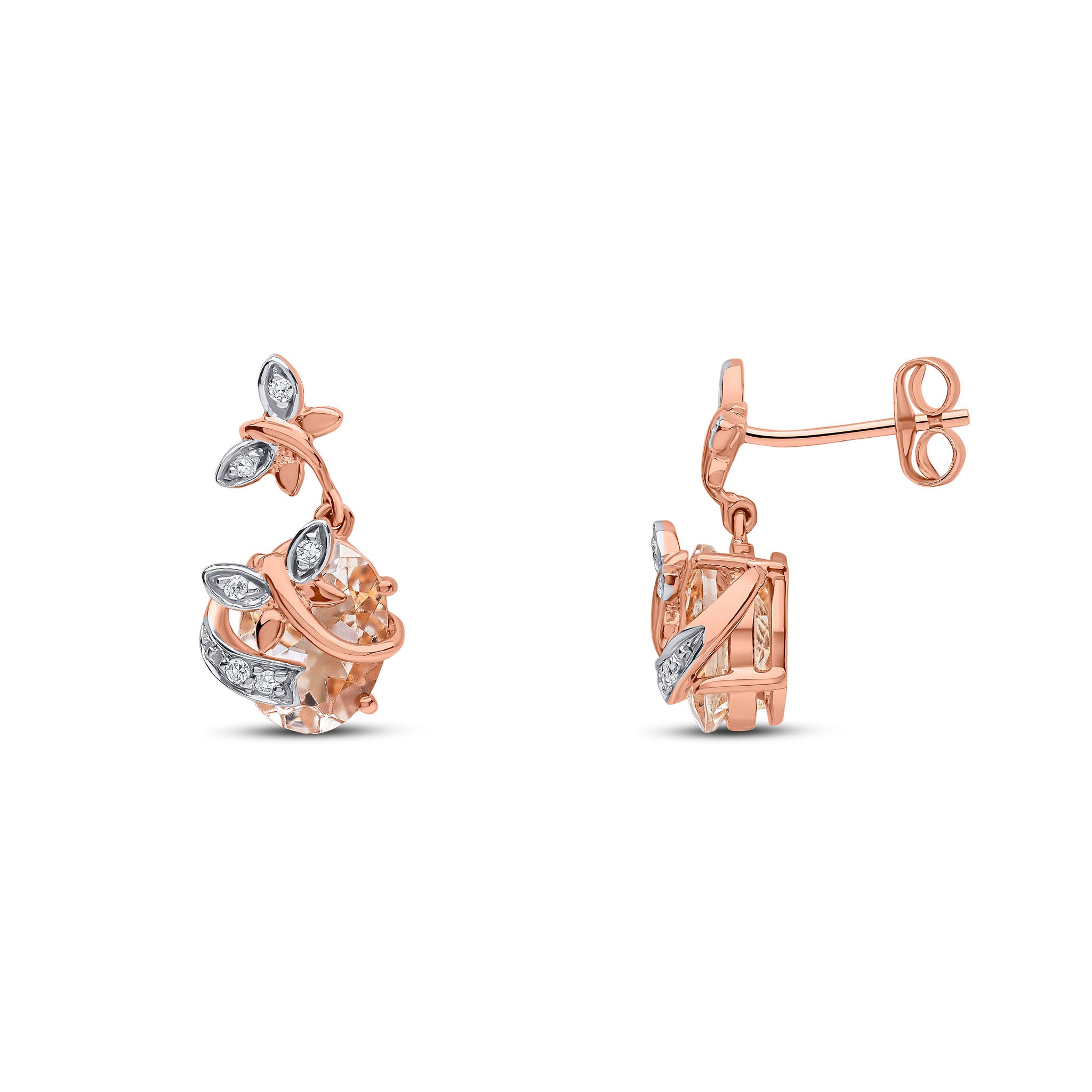 9ct rose gold morganite& diamond Fancy Drops