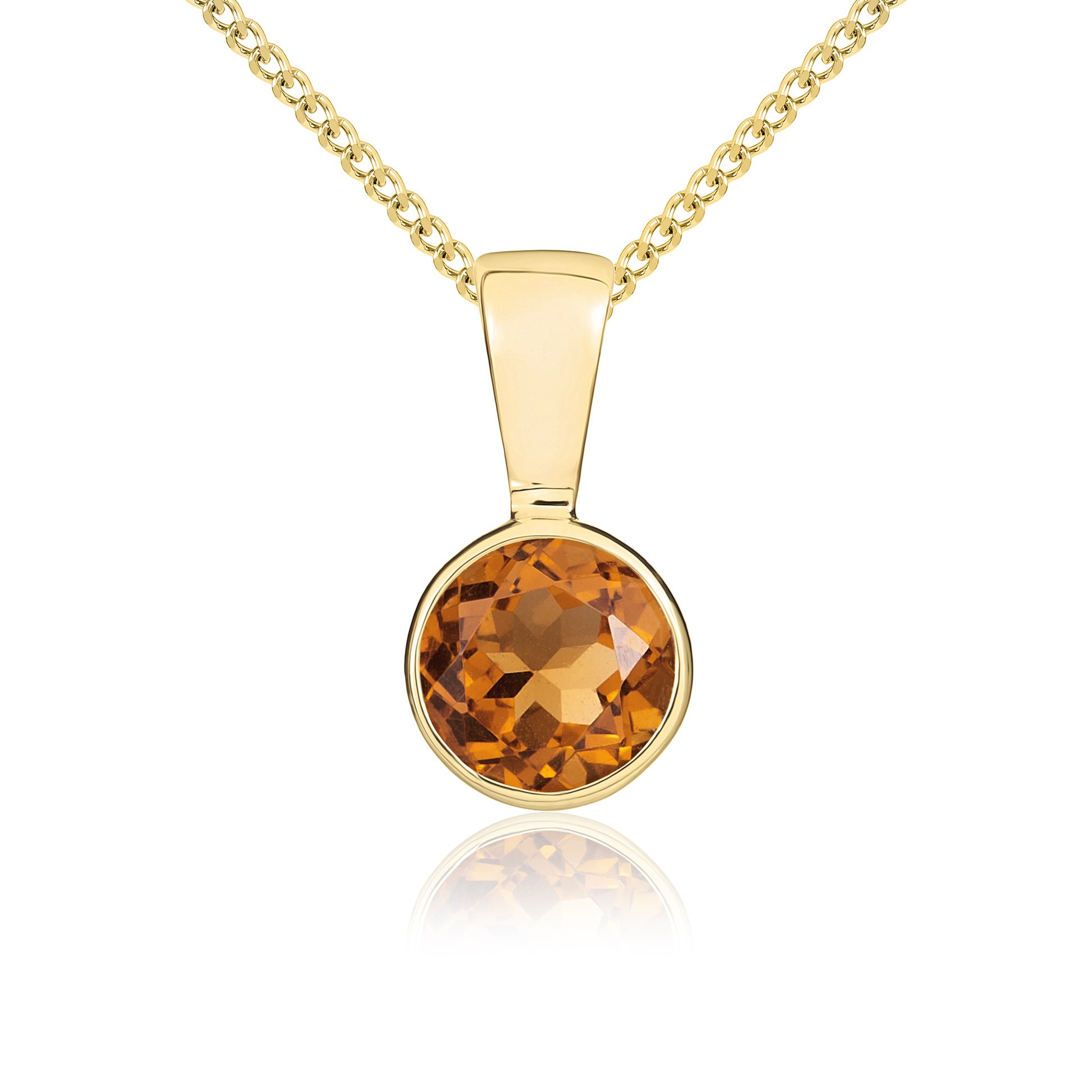 9ct yellow gold 5mm Round Citrine Rubover Pendant