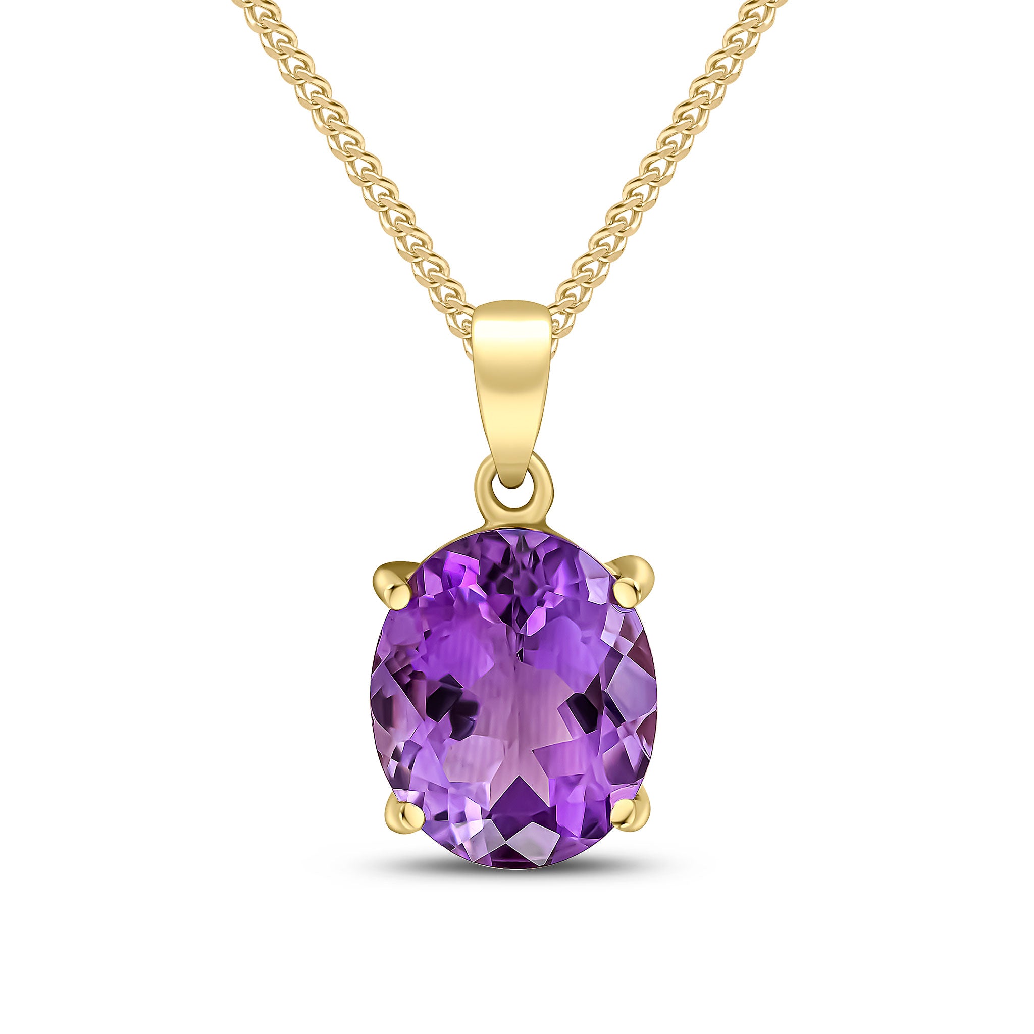 9ct Yellow Gold 12x10 Oval Amethyst Claw Set Pendant