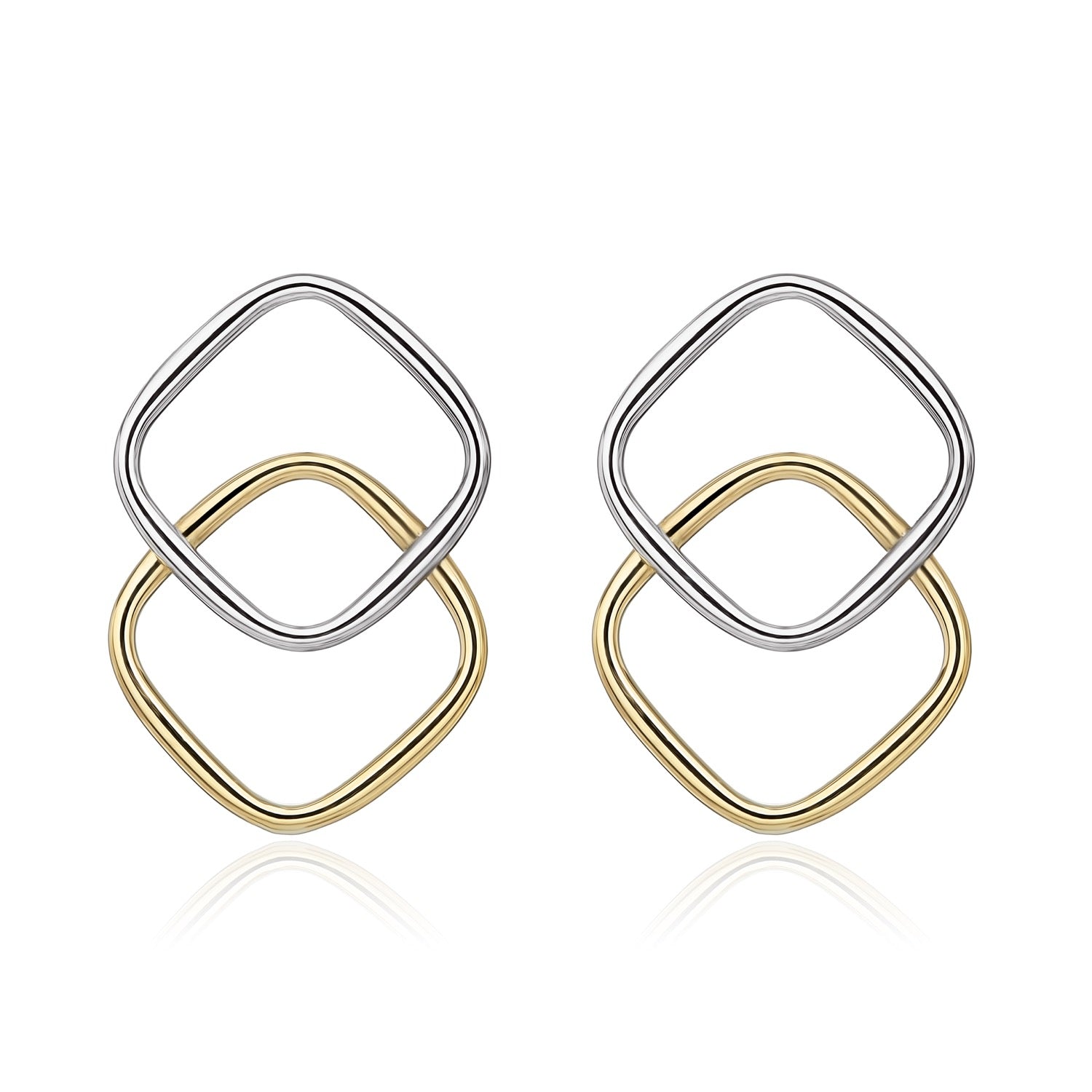 9ct yellow and white gold Overlapped Open Cushion Earrings