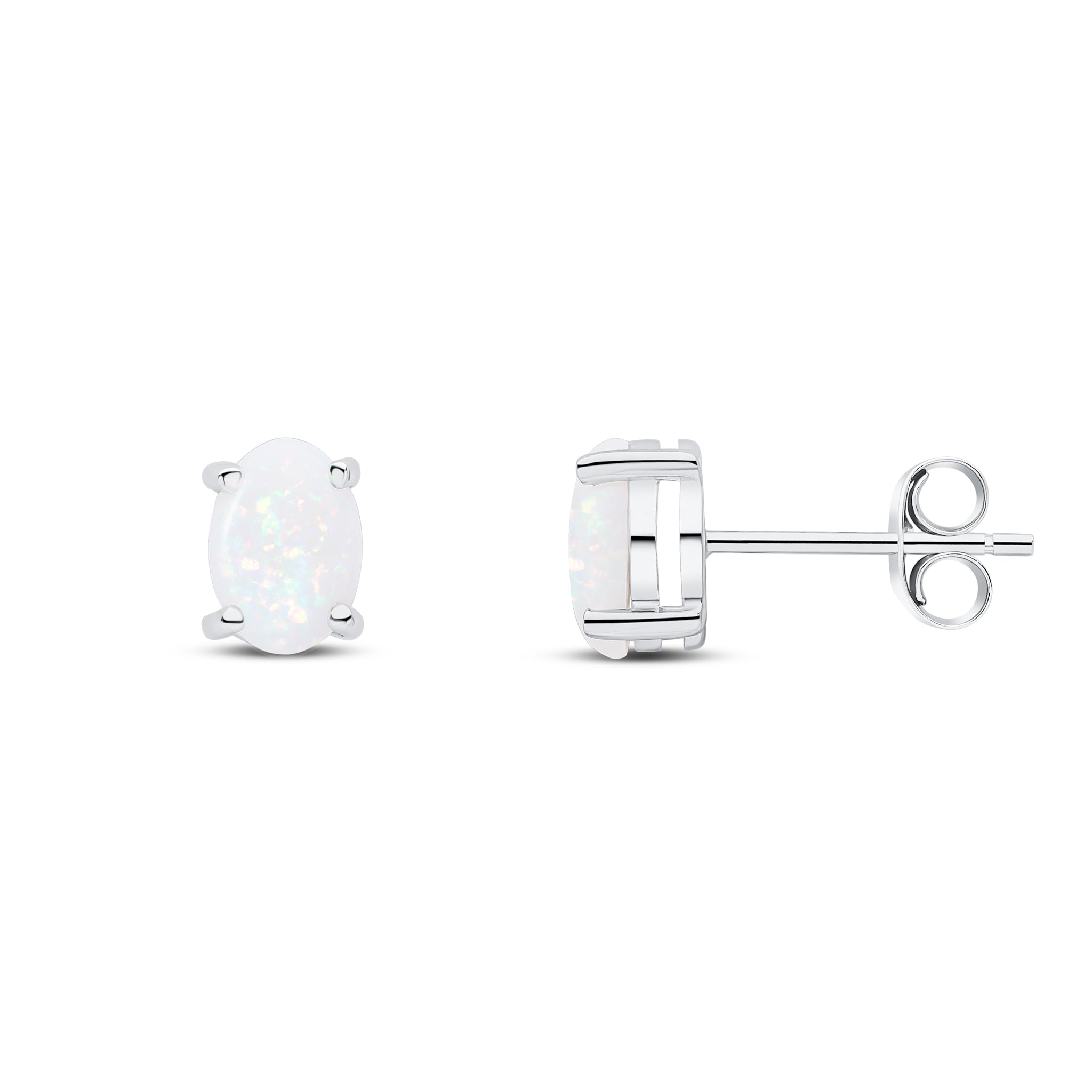 9ct White Gold 7x5 Oval Opal Claw Set Earrings